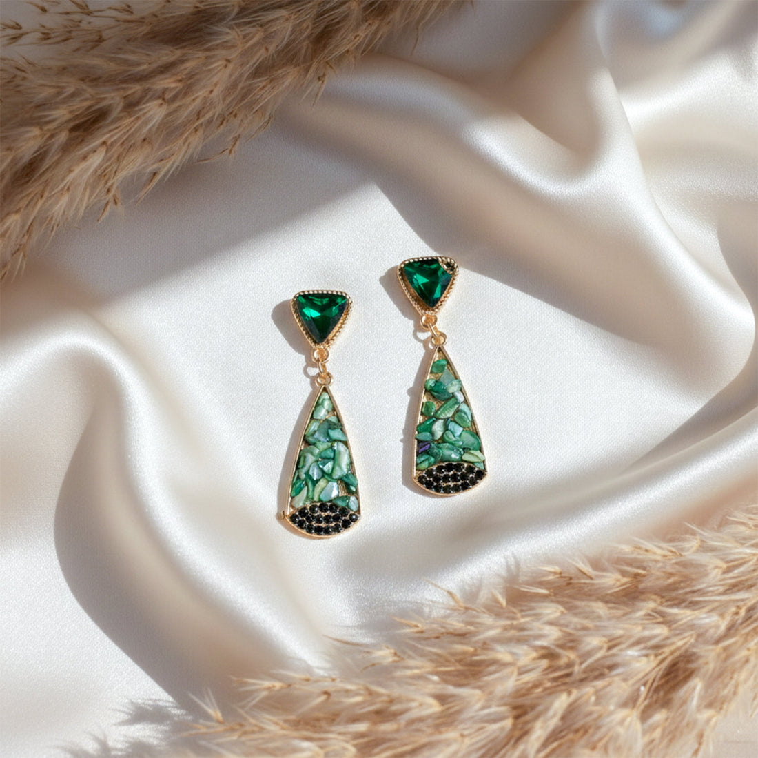 Verde Mosaic Dangle Ear Studs GWE -242