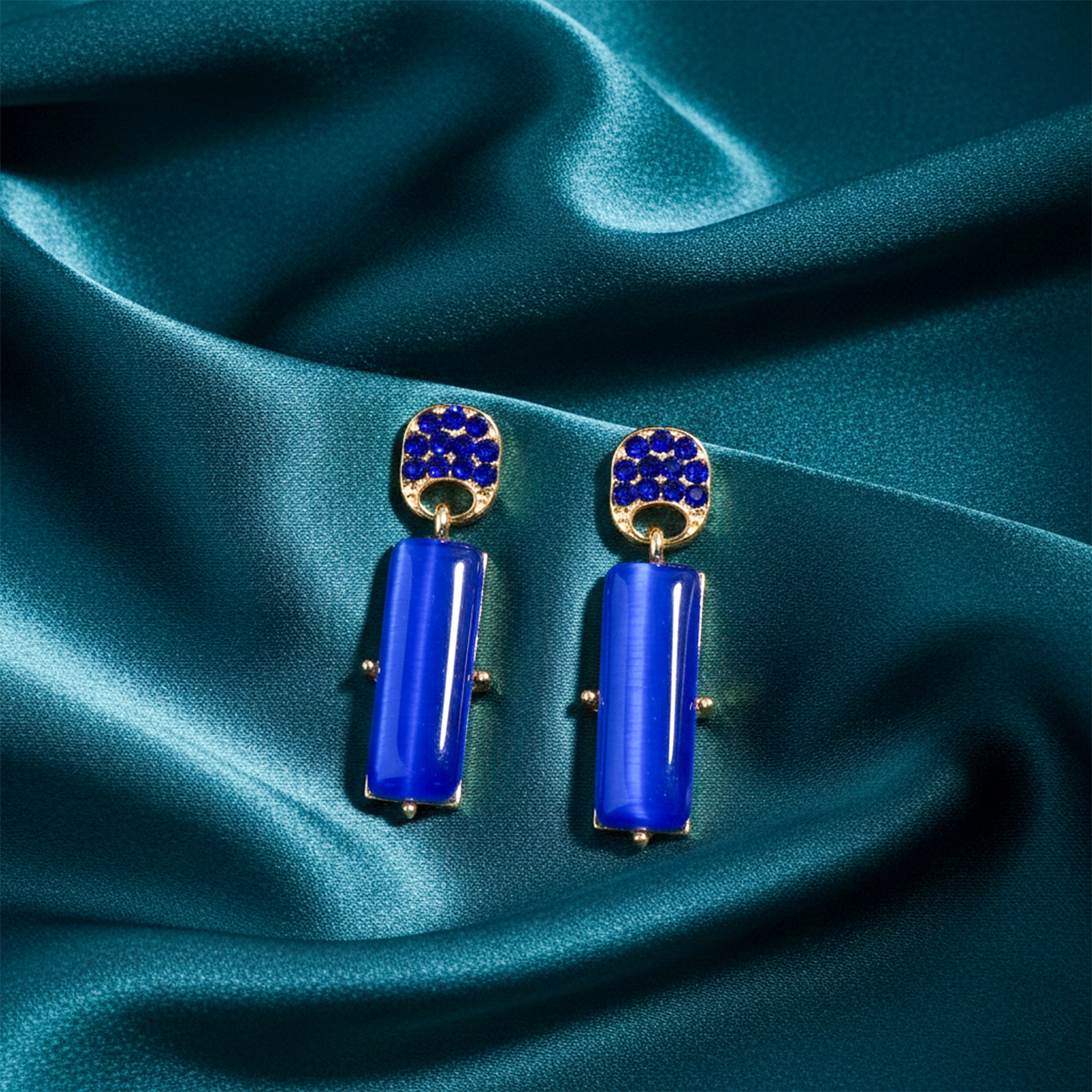Women Stud Earrings Royal Blue Crystal Gold jewellery - Finora Jewels