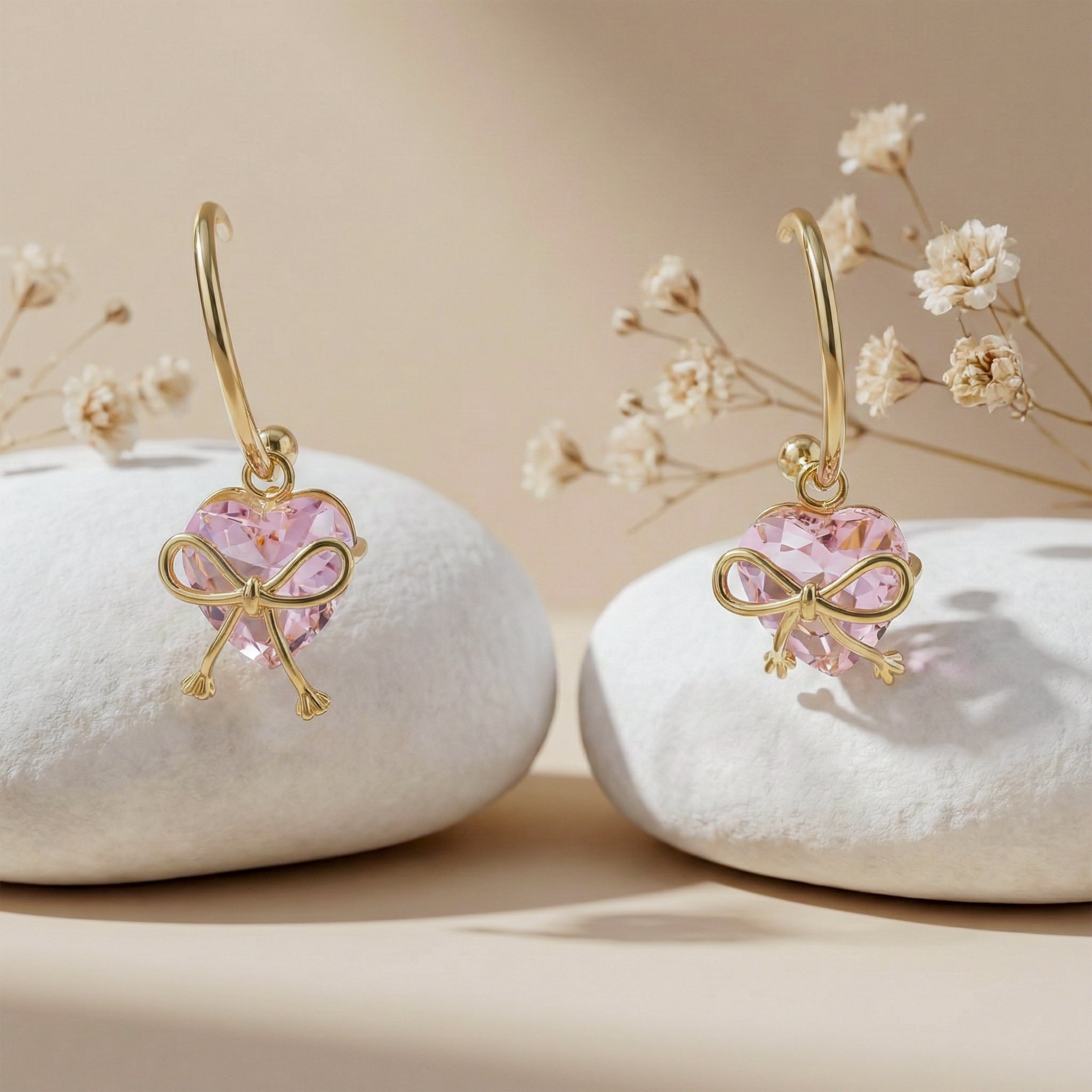 Gold Heart Bow Hoop Hoop Earrings for women - Finora Jewels