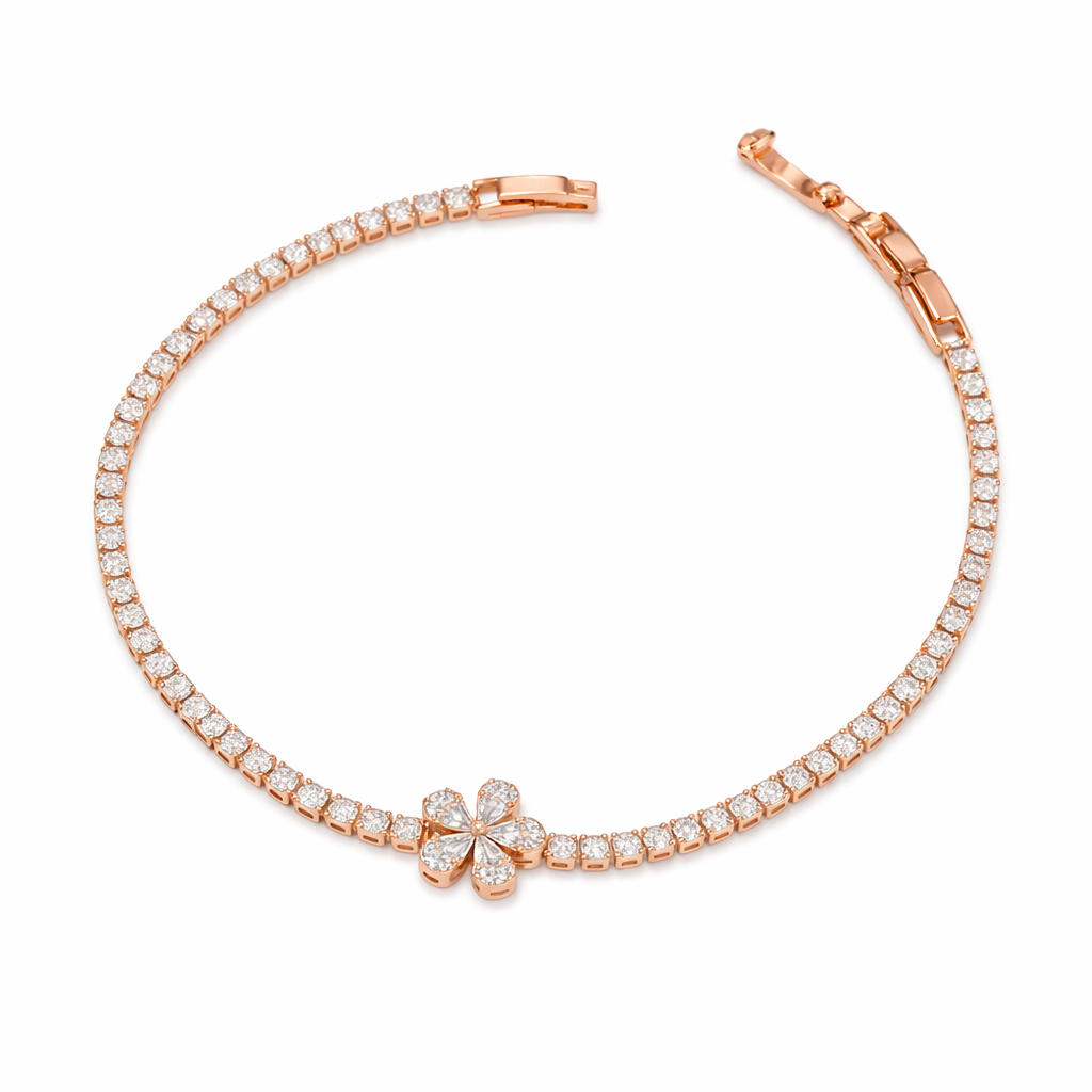 Rose Gold Floral Tennis Earrings for women - Finora Jewels