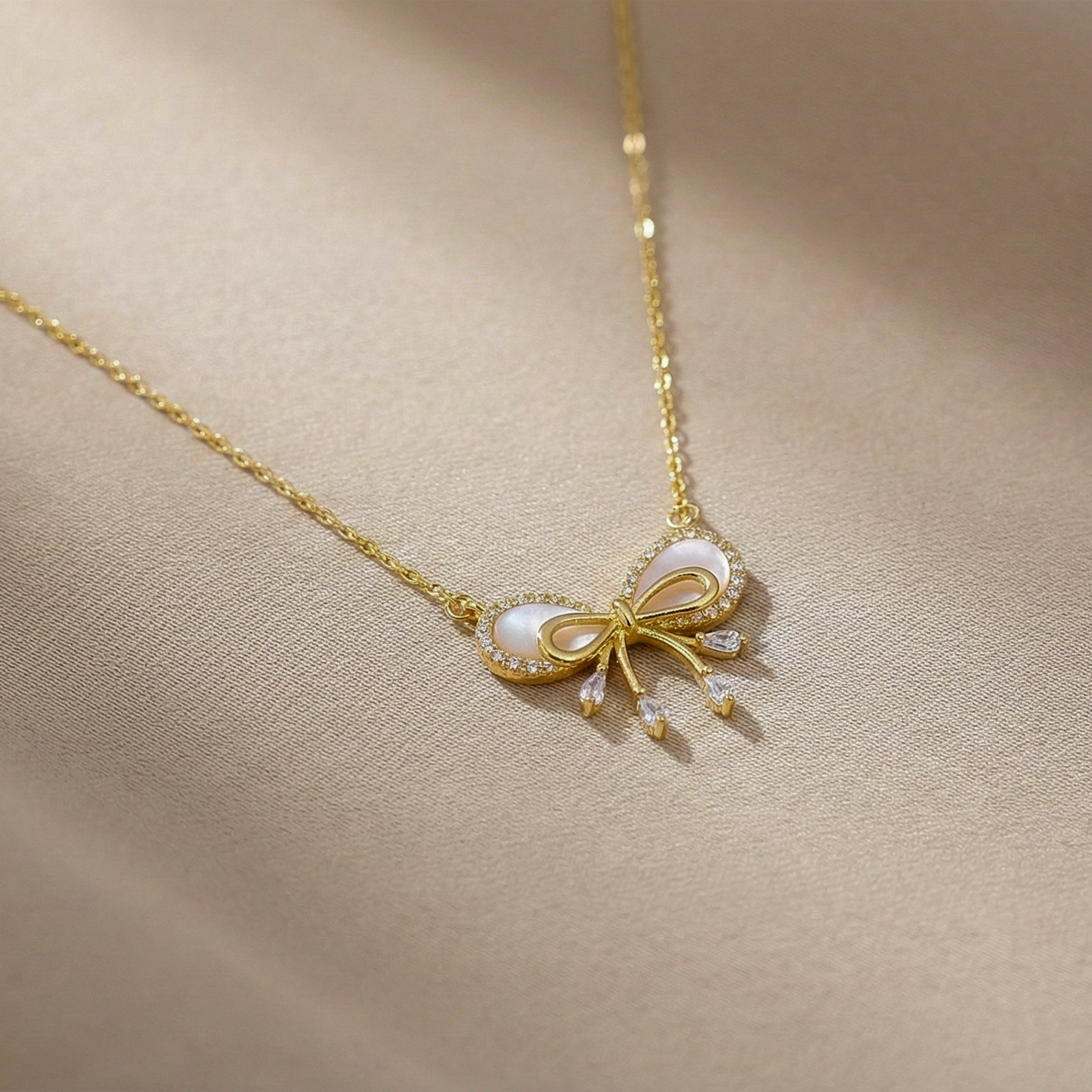 Gold Coquette Bow Necklace for women - Finora Jewels