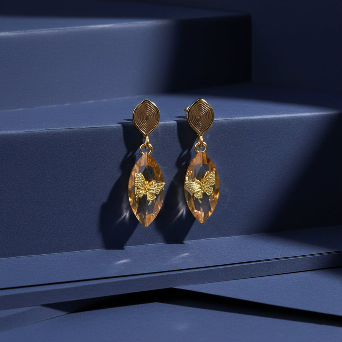 Champagne Butterfly Stud Earrings for women in Gold - Finora Jewels