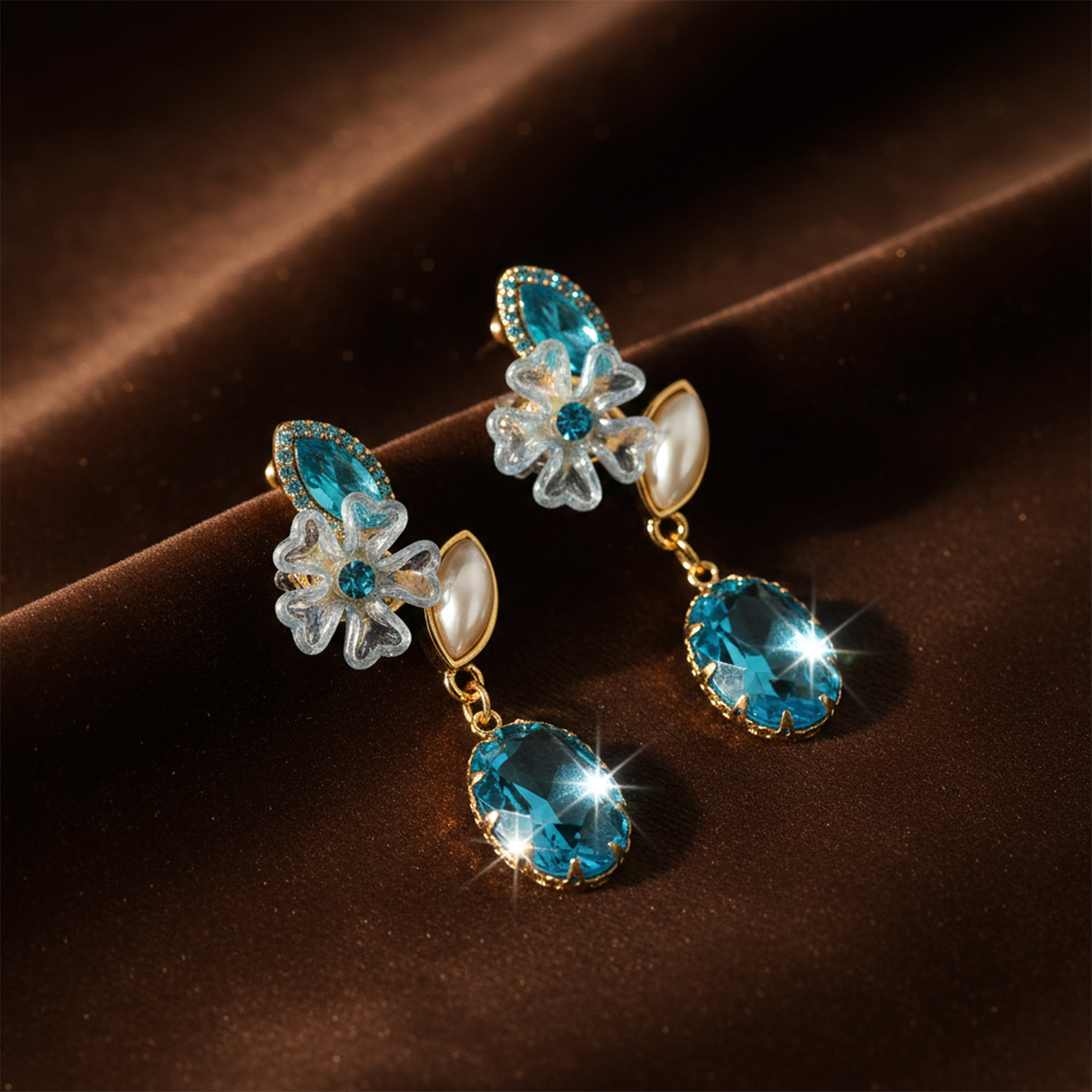 Aqua Foliage Ear Studs GWE -239