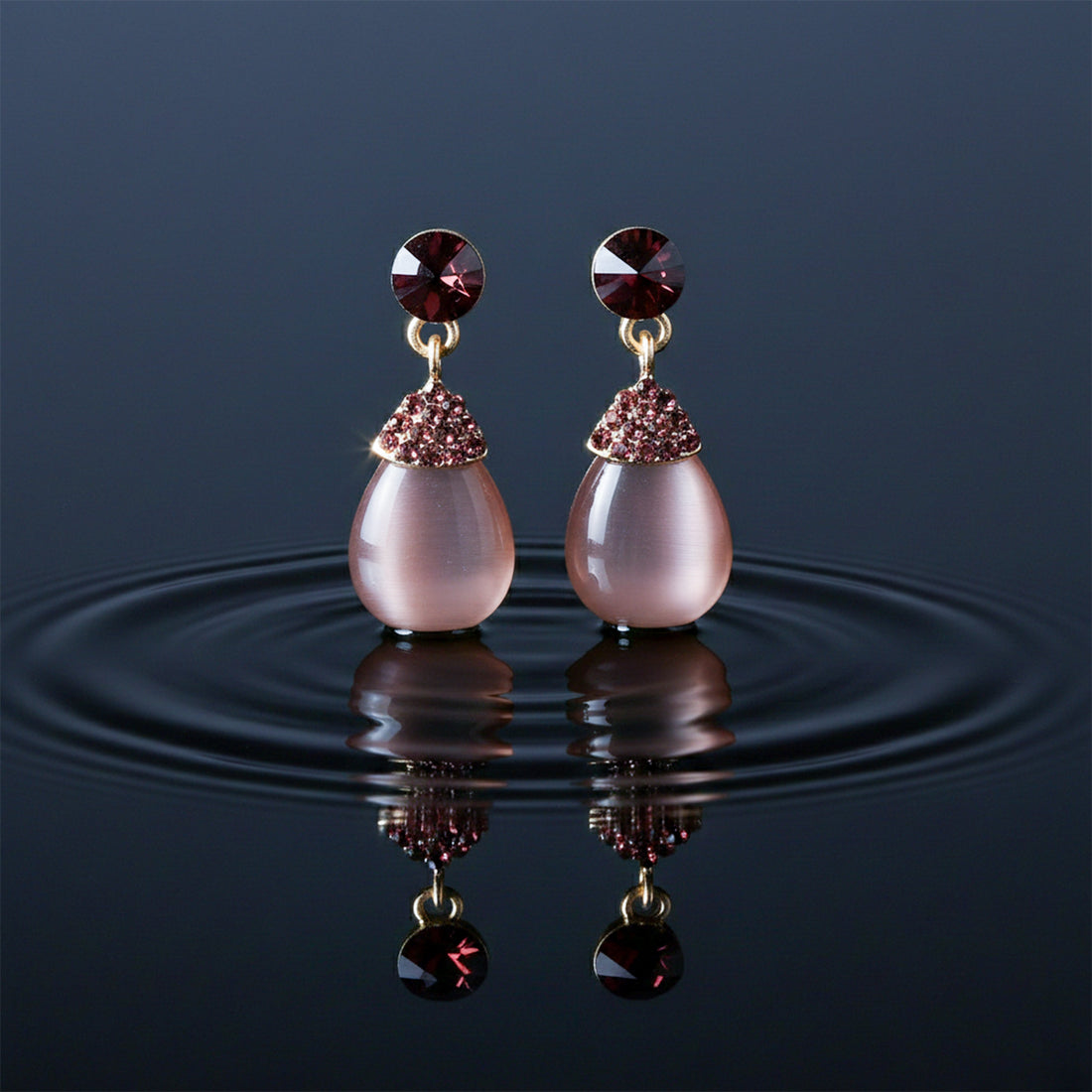 Gold Smoky Teardrop Crystal Stud Earrings for women - Finora Jewels