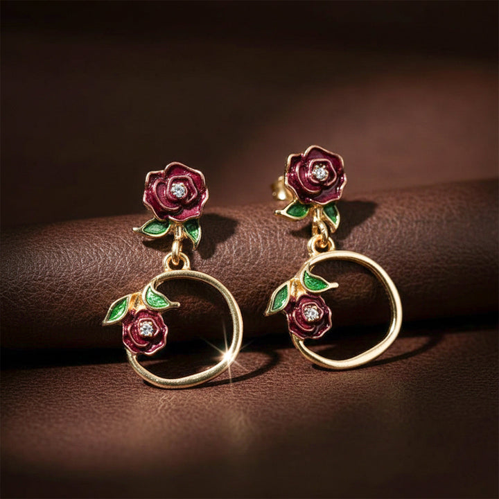 Rose Floral Hoop Drop Earrings