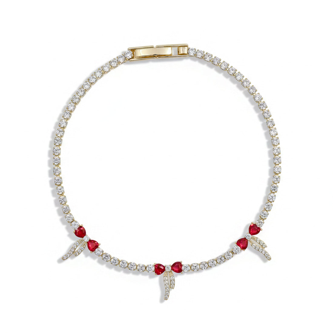 Gold Ruby Bow Tennis Bracelet for women - Finora Jewels