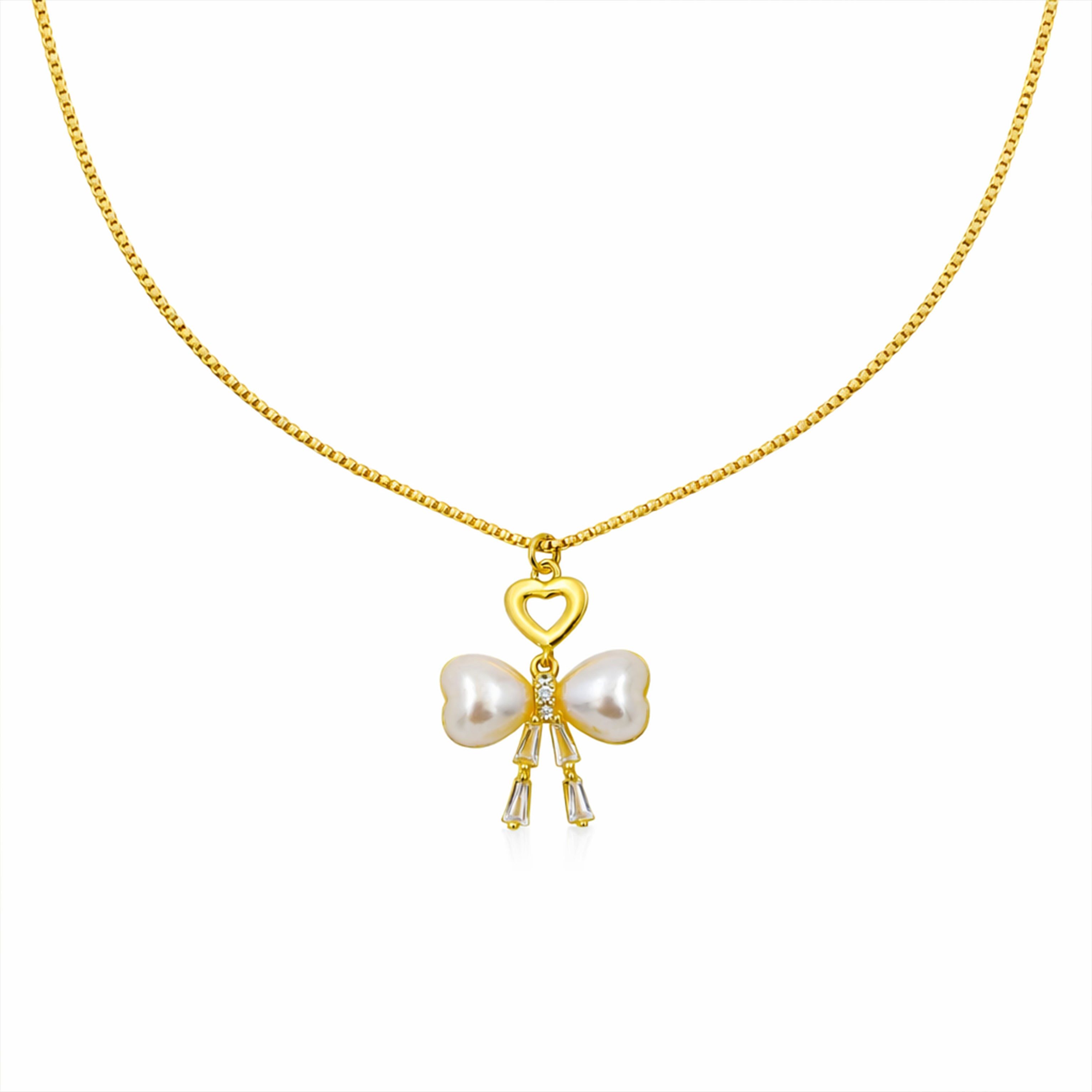 Gold-Toned Moti Bow Love Locket Link Set GWN -51