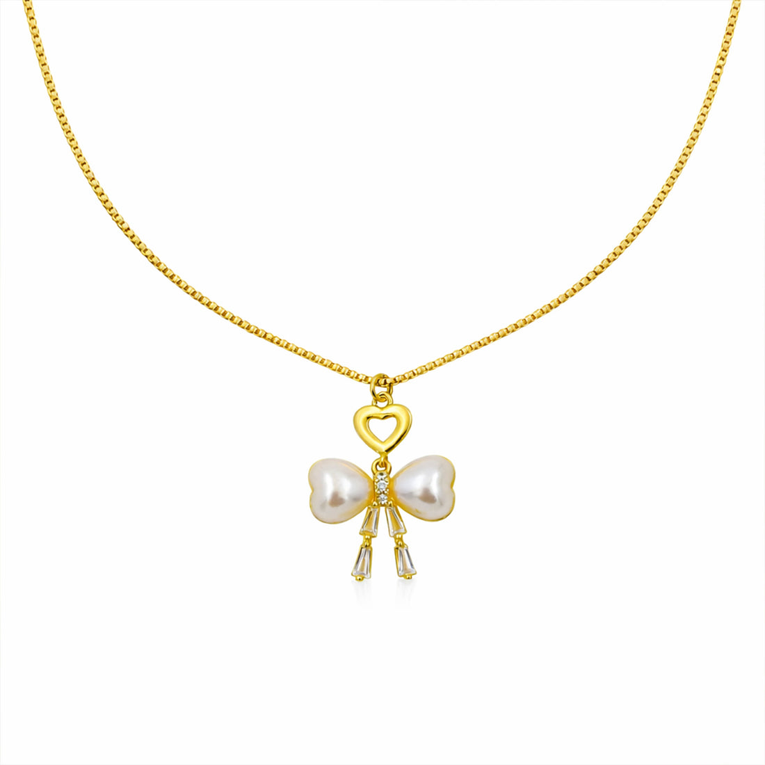 Gold-Toned Moti Bow Love Locket Link Set GWN -51