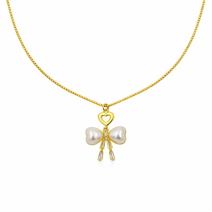 Gold-Toned Moti Bow Love Locket Link Set GWN -51