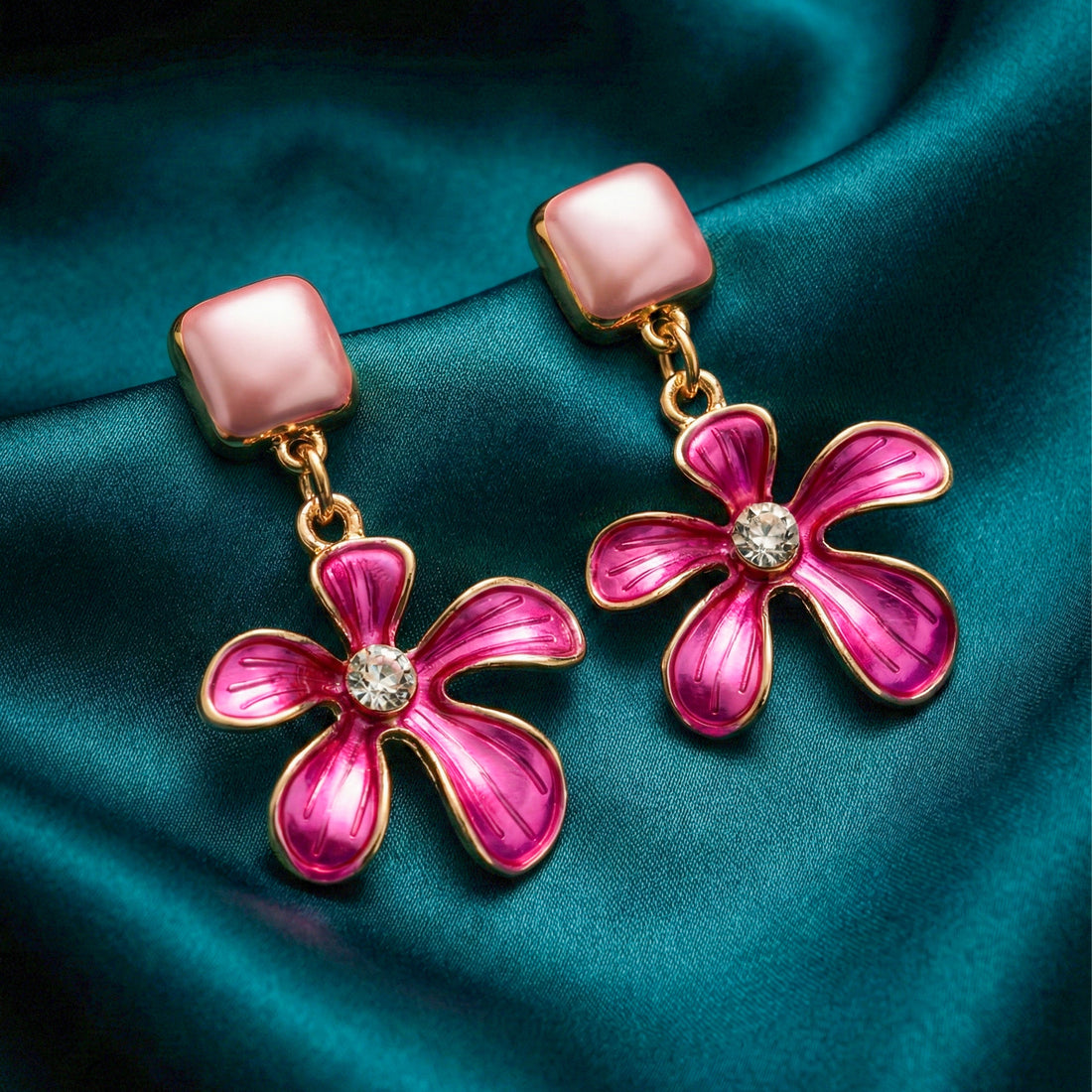 Gold Pink Flora Stud Earrings for women - Finora Jewels