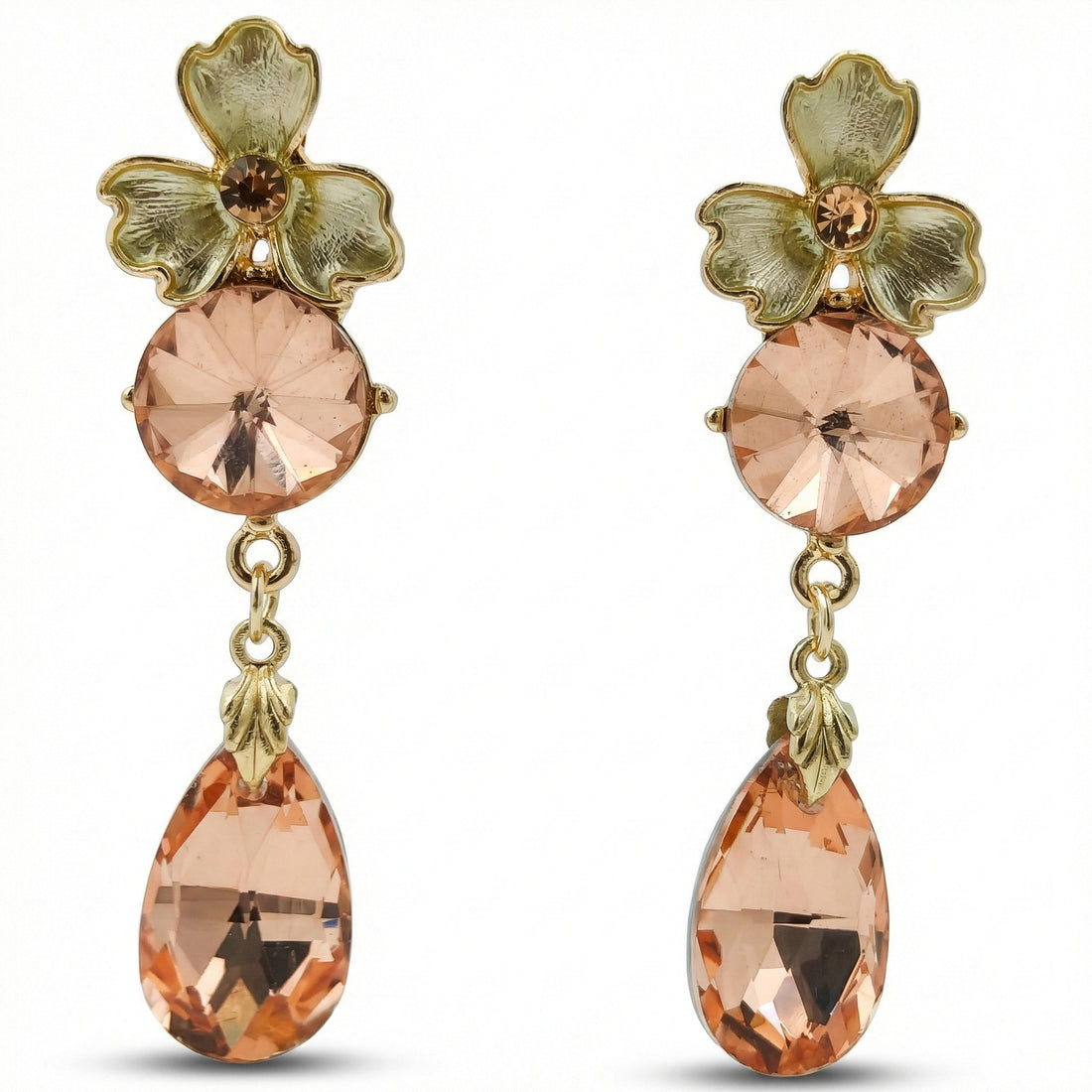 Peach Crystal Stud Earrings for women in Gold - Finora Jewels