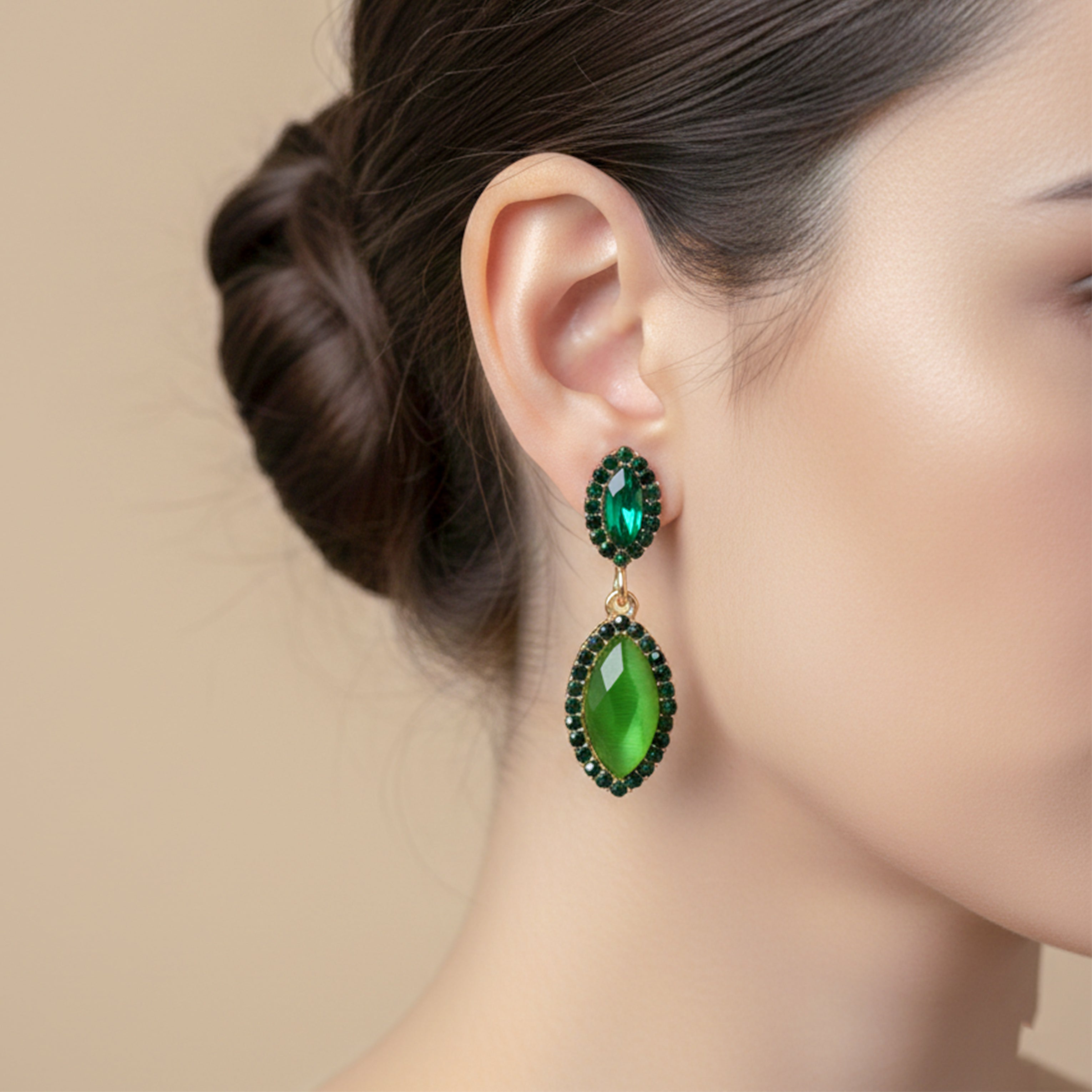 Emerald Green CrystaL Drop Earrings for women in Gold - Finora Jewels