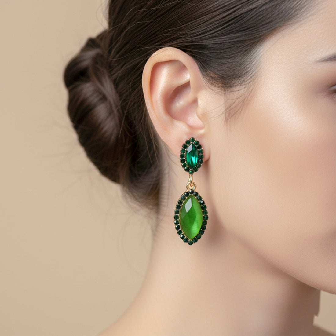 Emerald Green CrystaL Drop Earrings for women in Gold - Finora Jewels