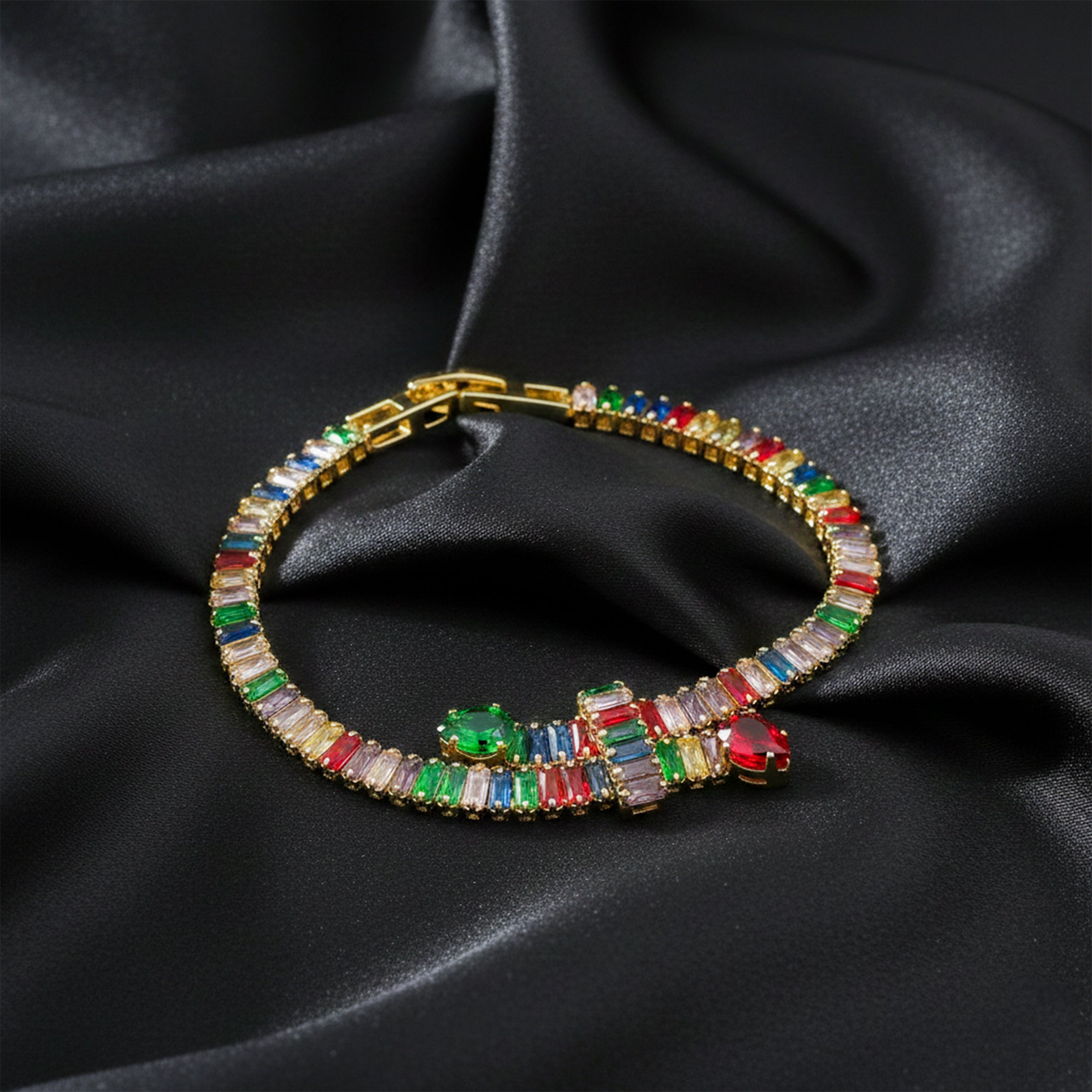 Rainbow Baguette Bracelet for women in Gold - Finora Jewels