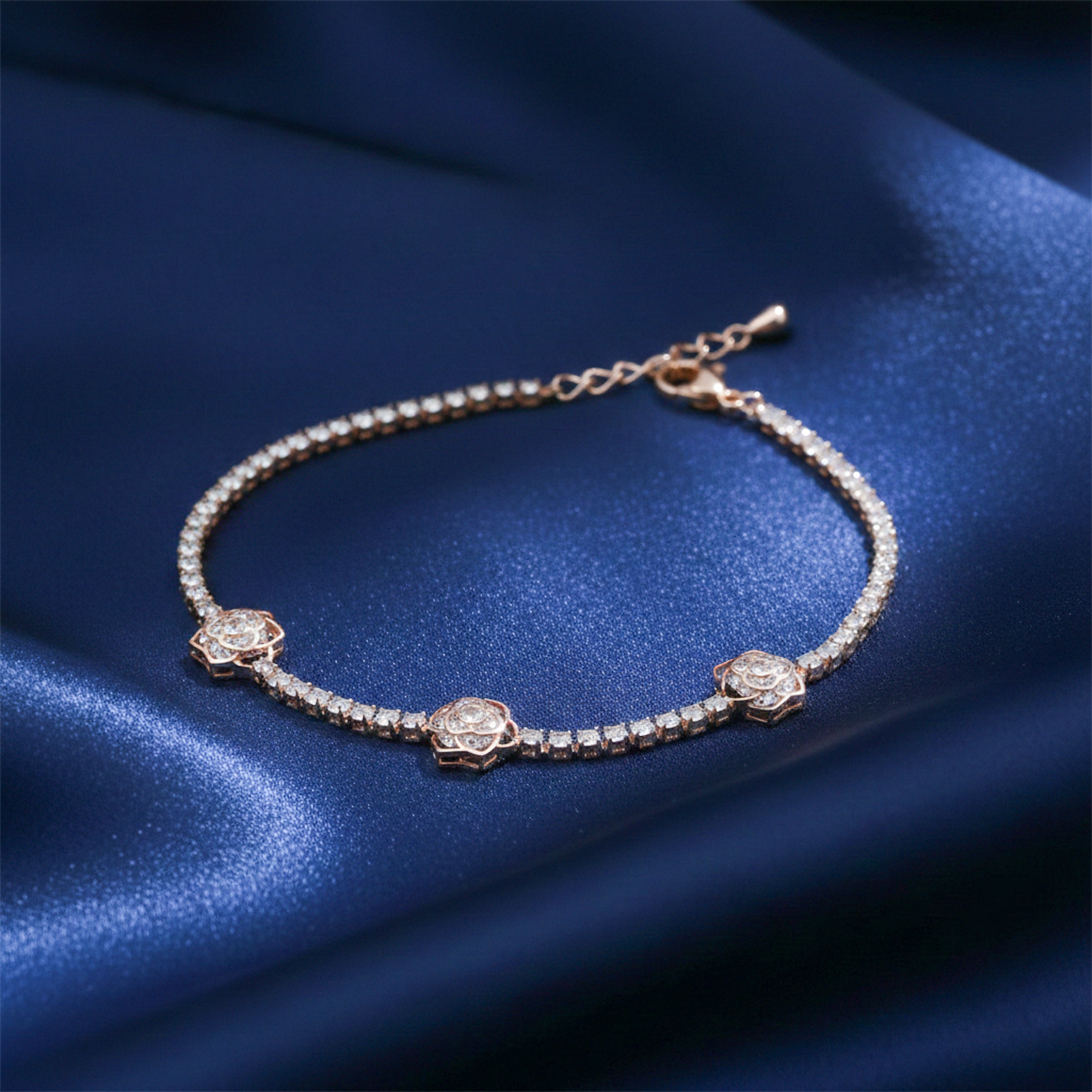 Women Bracelet Floral Tennis Rose Gold jewellery - Finora Jewels