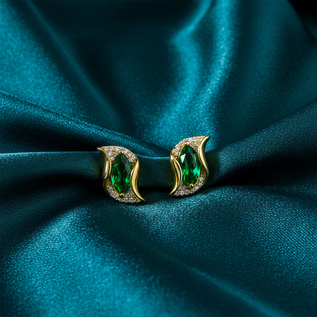 Women Stud Earrings Green Leaf Studs Gold jewellery - Finora Jewels
