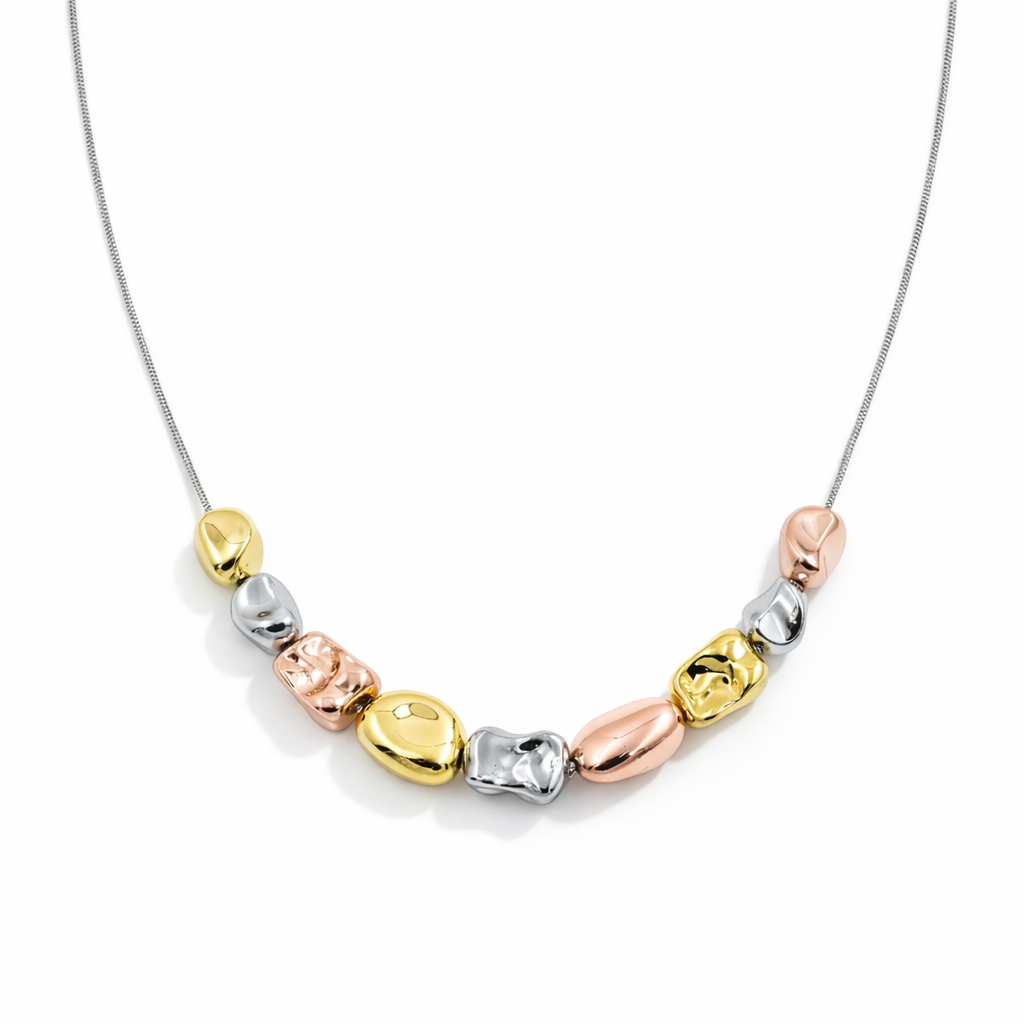 Trio Sculpted Bead Necklace for women in Gold - Finora Jewels