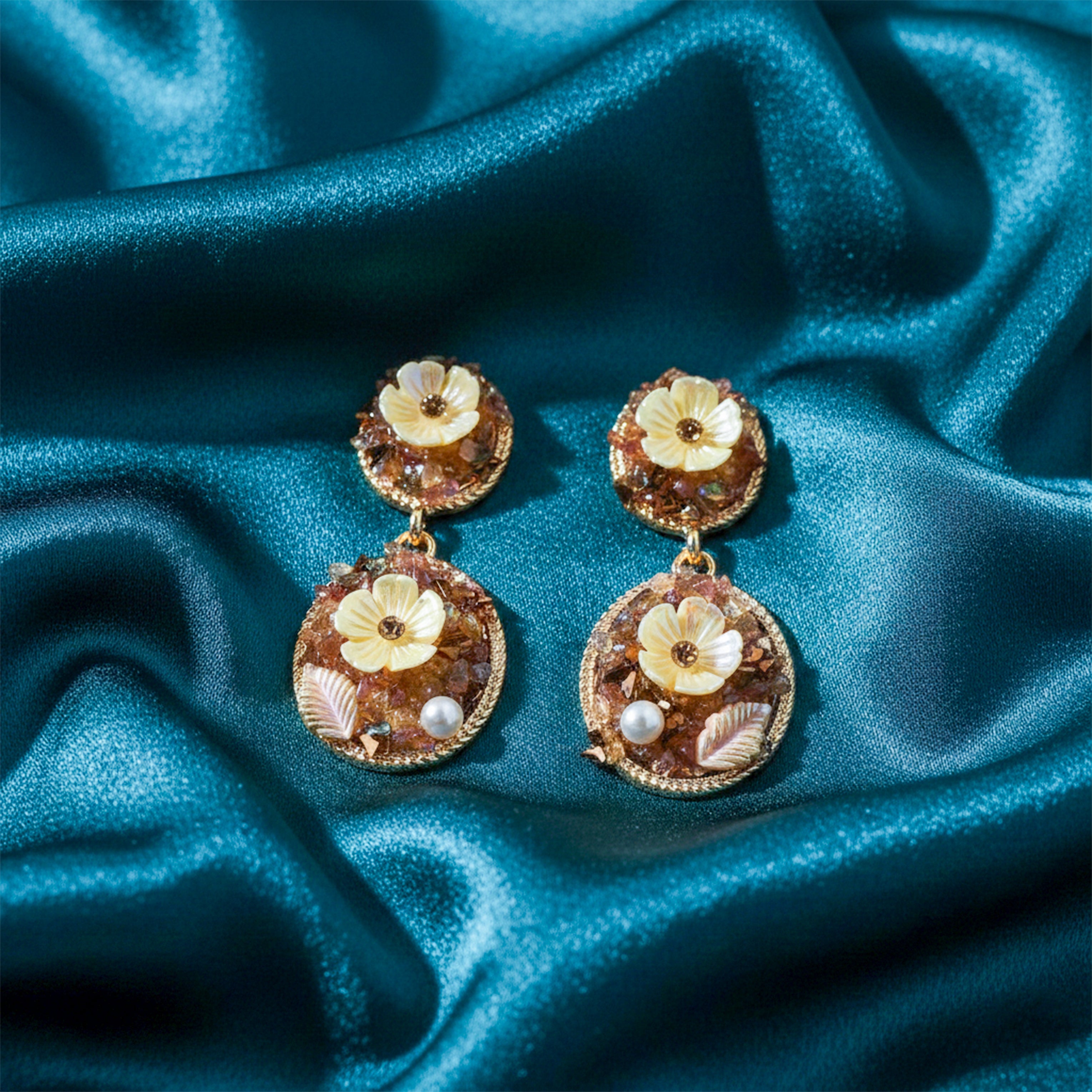 Gold Floral Drop Earrings for women - Finora Jewels