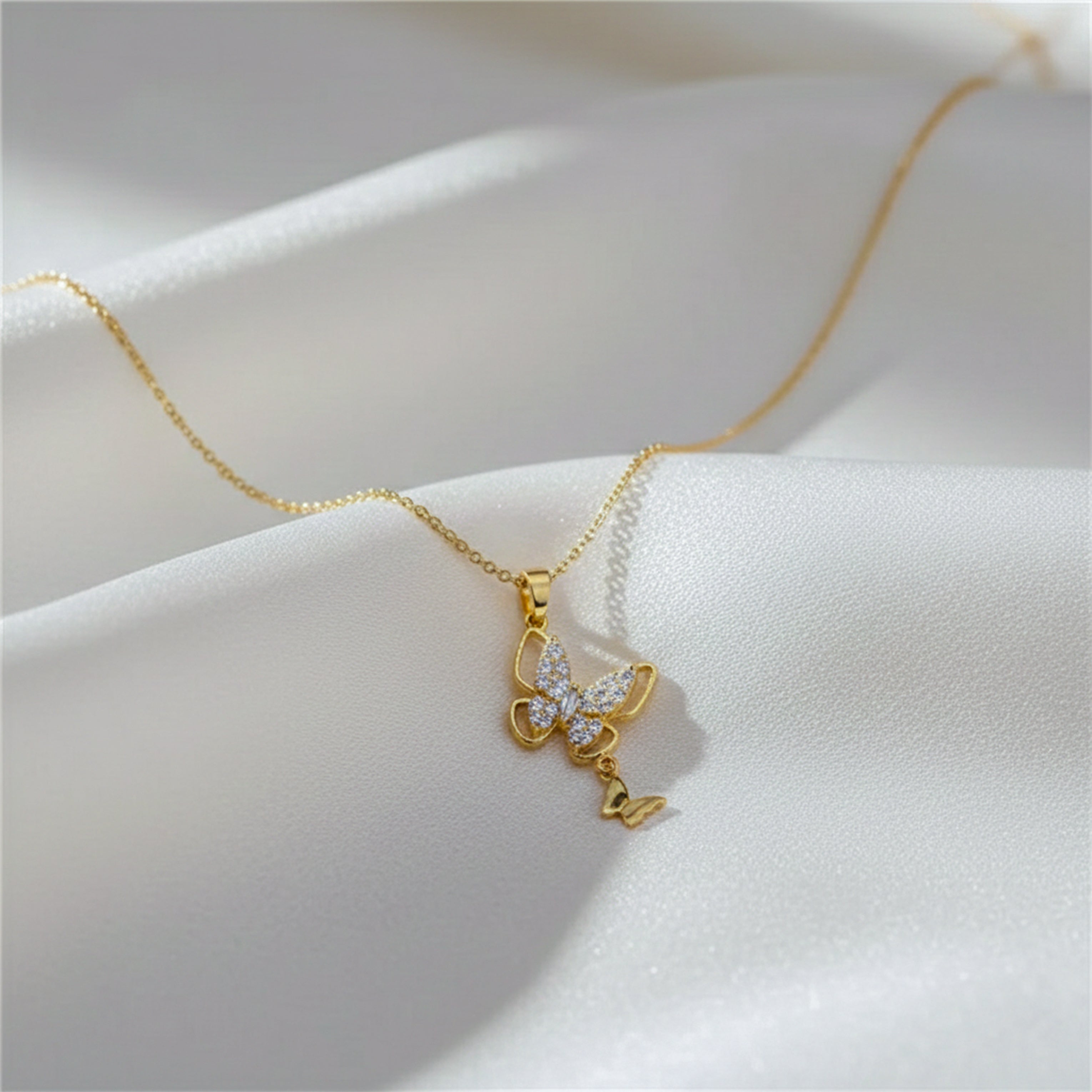 Gold Sparkling Crystal Butterfly Necklace for women - Finora Jewels