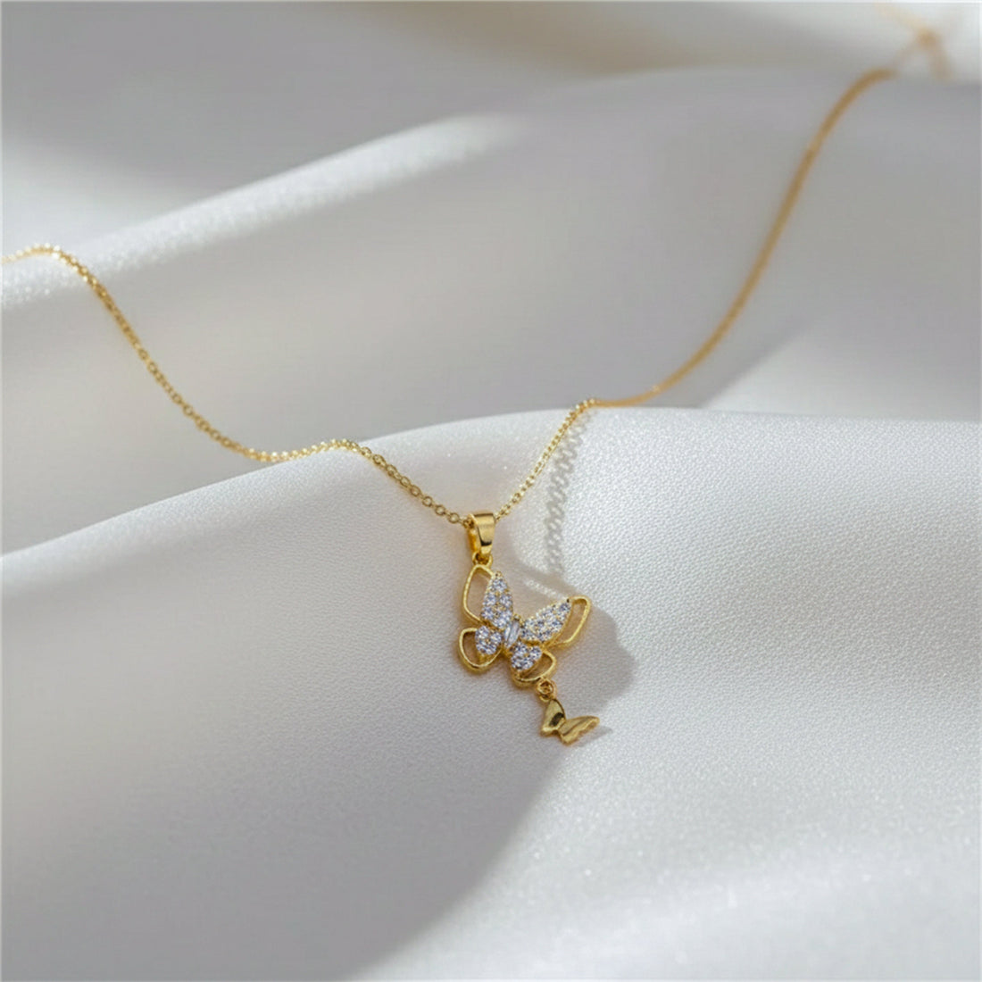 Gold Sparkling Crystal Butterfly Necklace for women - Finora Jewels