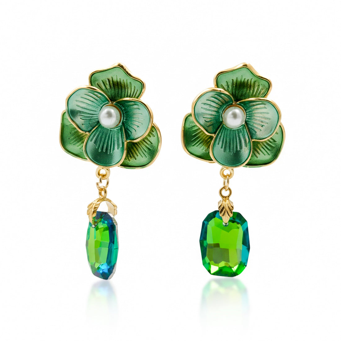 Women Drop Earrings Green Floral GWE -231 No Reviews Gold jewellery - Finora Jewels