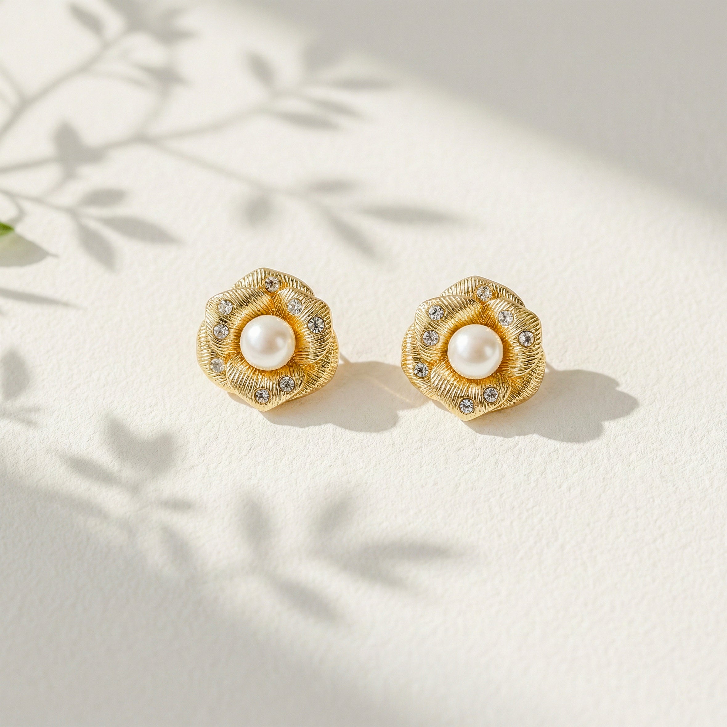 Gold Pearl Bloom Radiance Stud Stud Earrings for women - Finora Jewels