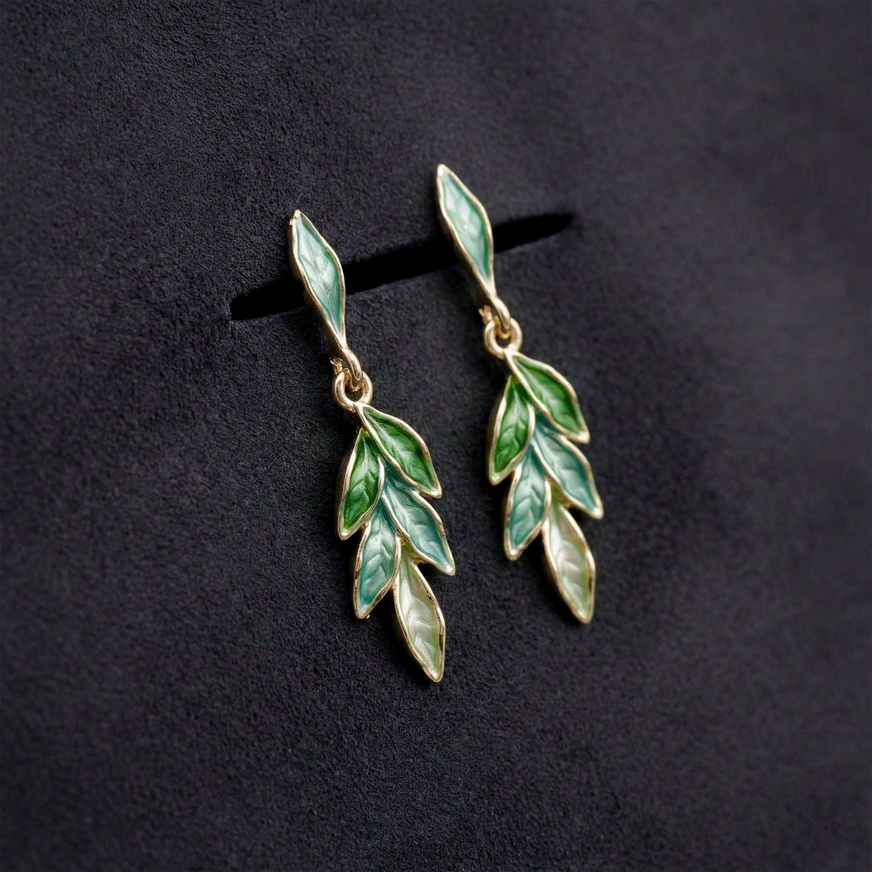 Women Stud Earrings Green Leaf Gold jewellery - Finora Jewels