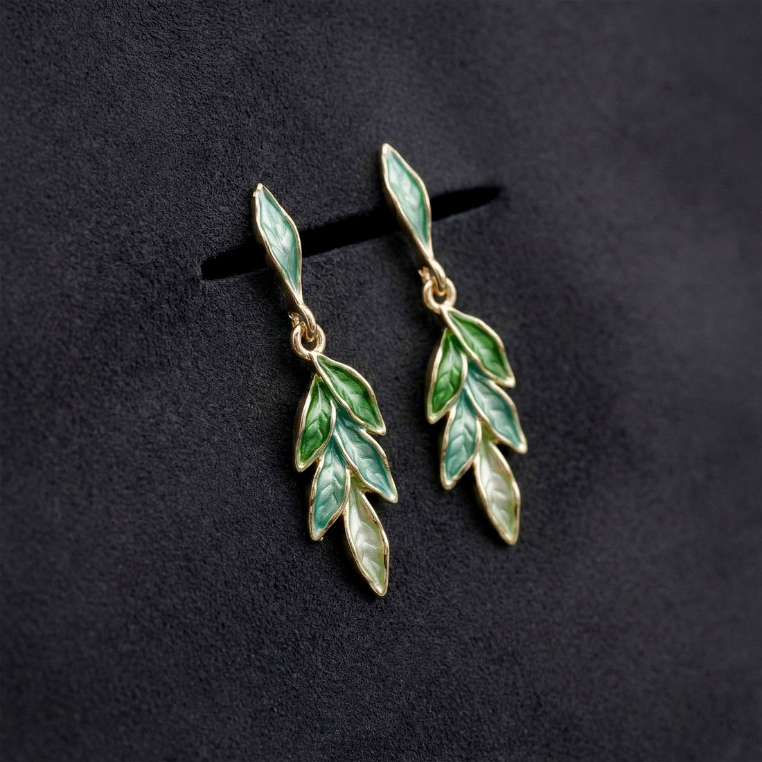 Women Stud Earrings Green Leaf Gold jewellery - Finora Jewels