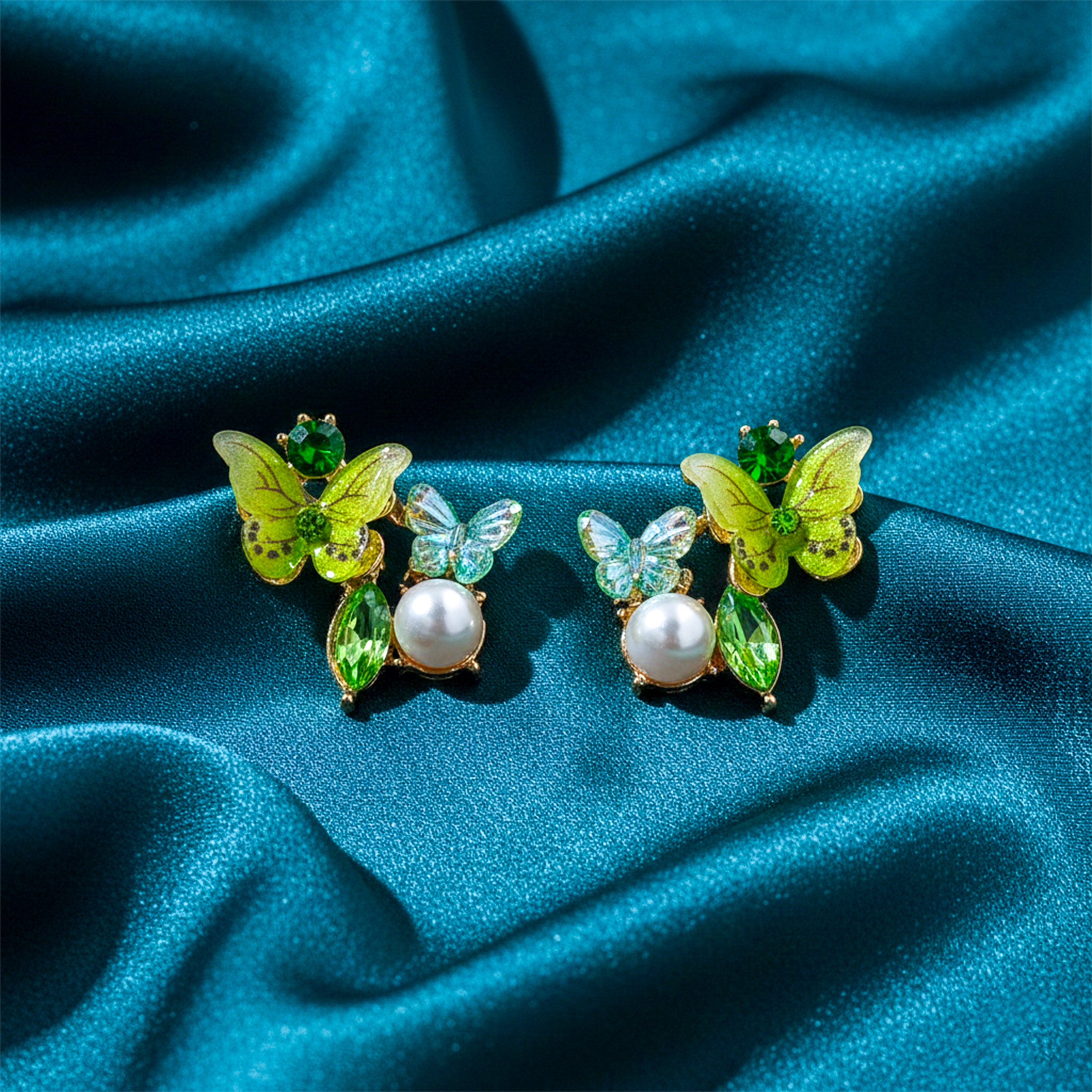 Women Stud Earrings Green Butterfly -212 Gold jewellery - Finora Jewels