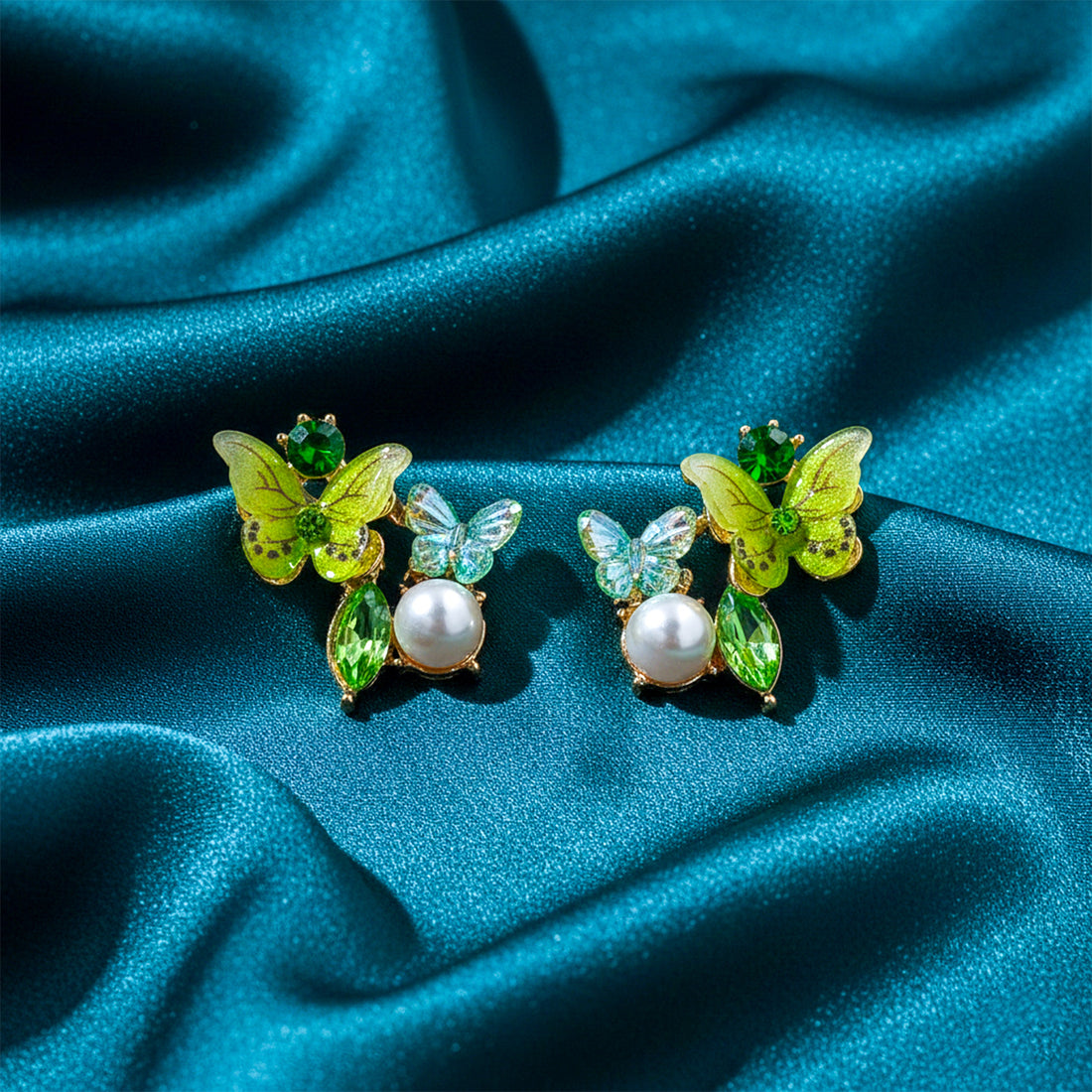 Women Stud Earrings Green Butterfly -212 Gold jewellery - Finora Jewels