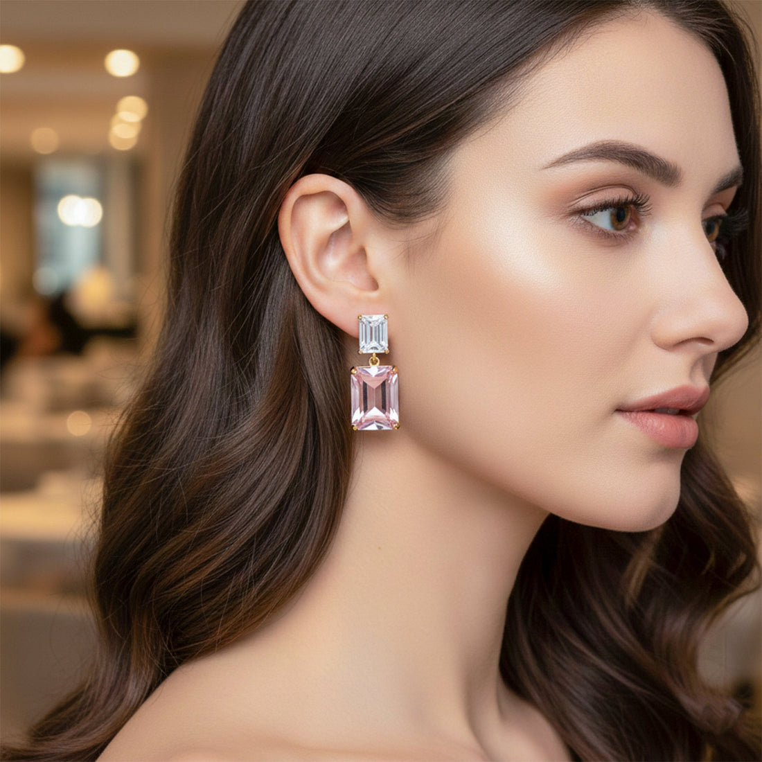 Prism Cubic Zirconia Dangle Ear Studs GWE -161