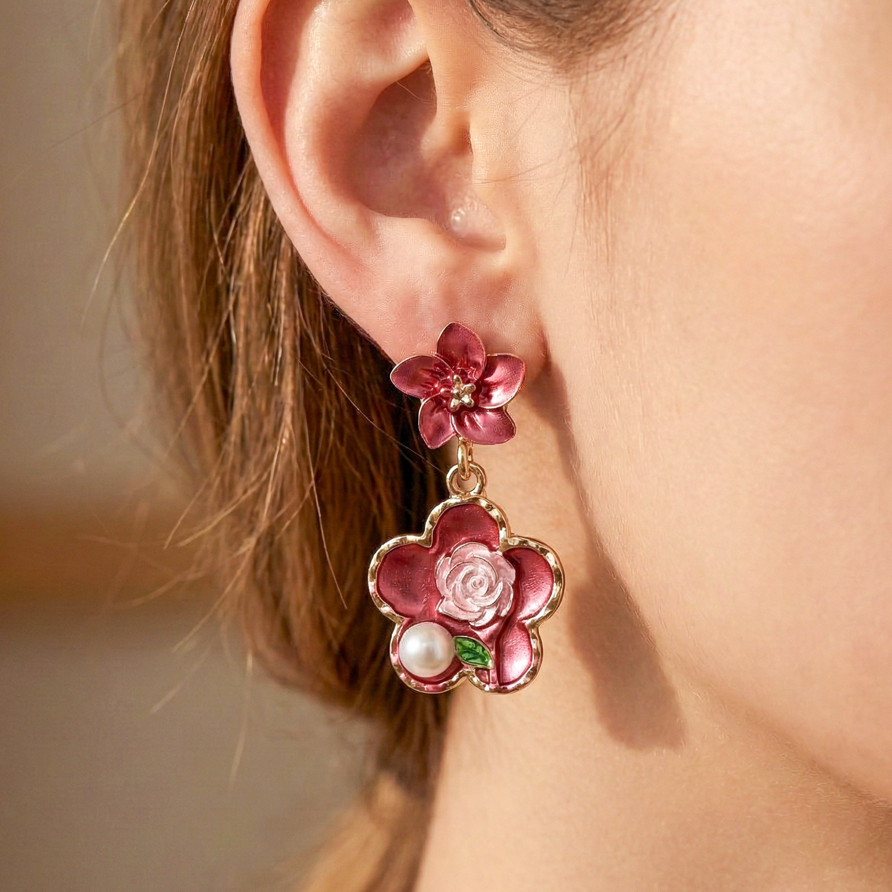 Enamel Pearl Stud Earrings for women in Gold - Finora Jewels