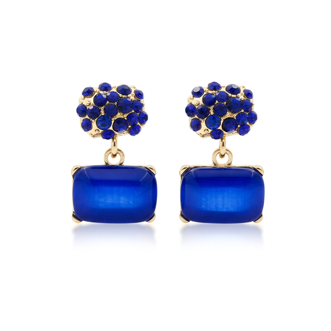 Women Stud Earrings Royal Blue Crystal Gold jewellery - Finora Jewels