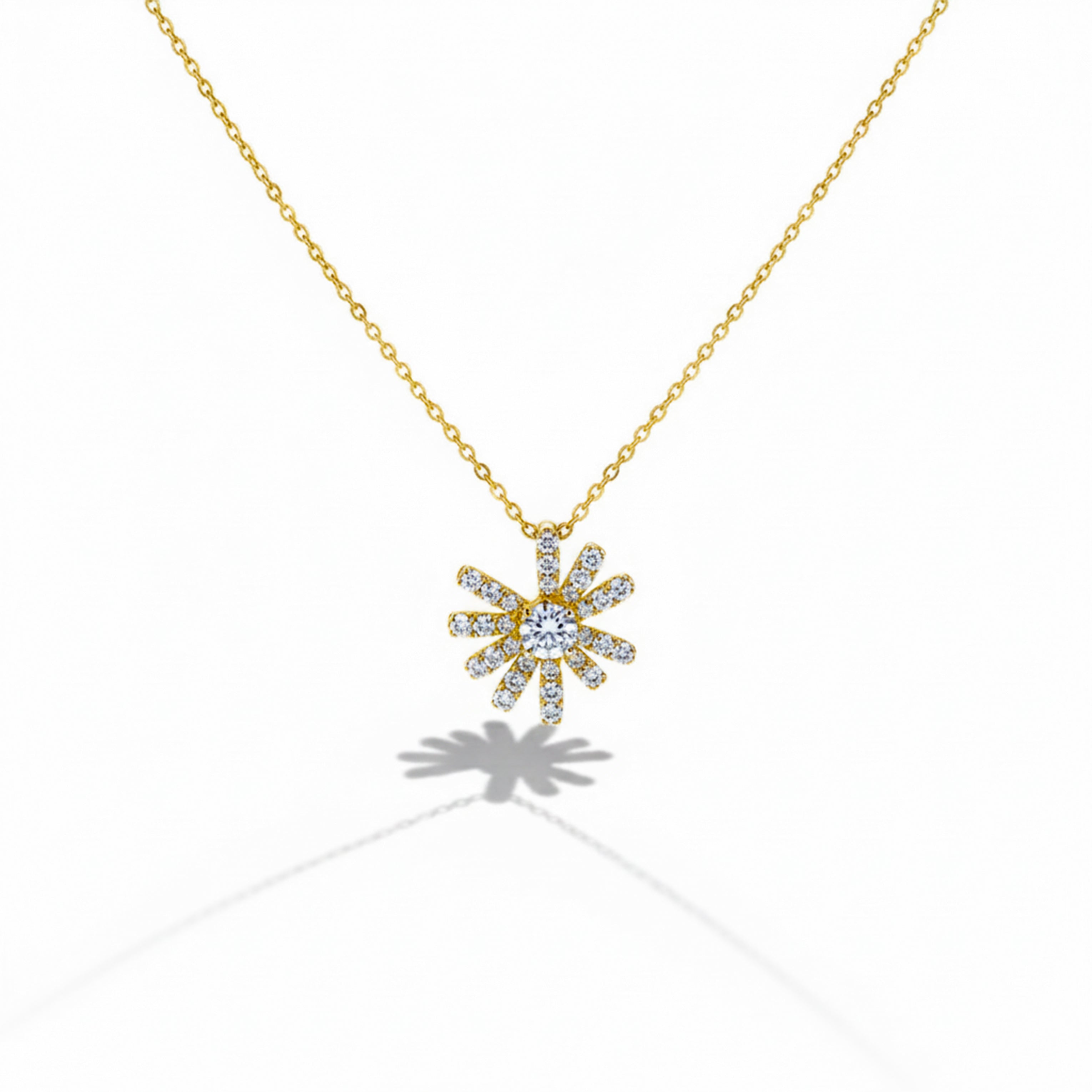 Gold Pavé Petal Sunburst Necklace for women - Finora Jewels