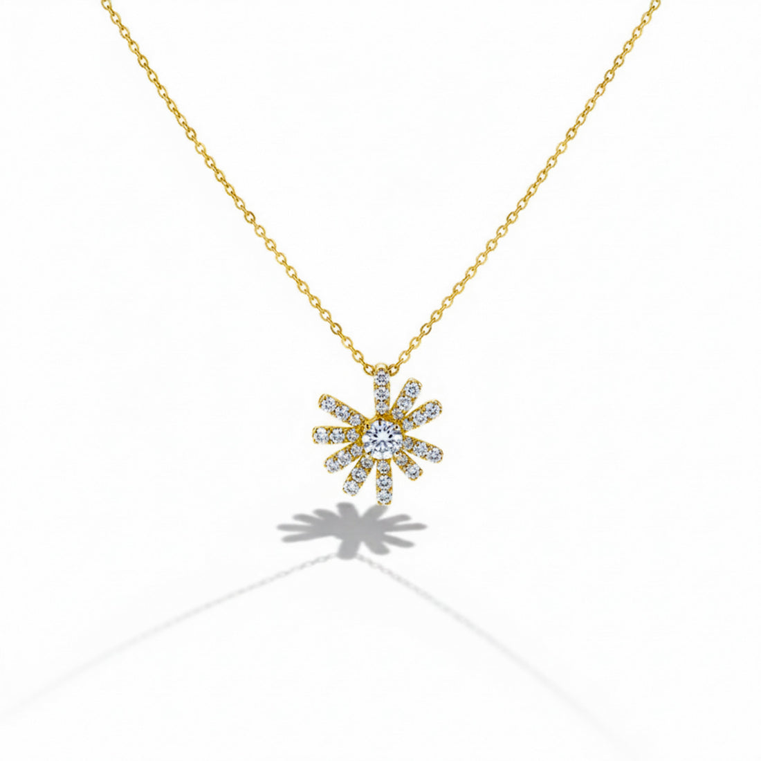 Gold Pavé Petal Sunburst Necklace for women - Finora Jewels