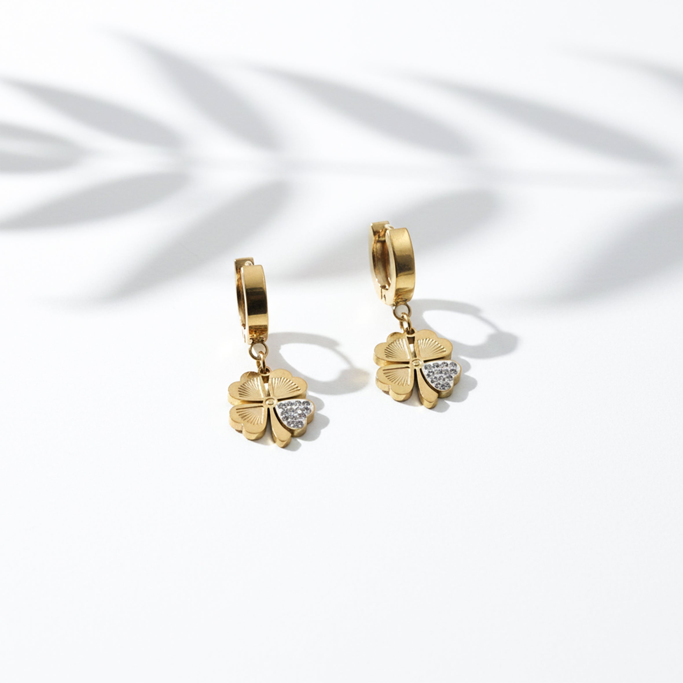 Gold Clover Drop Hoop Earrings for women - Finora Jewels