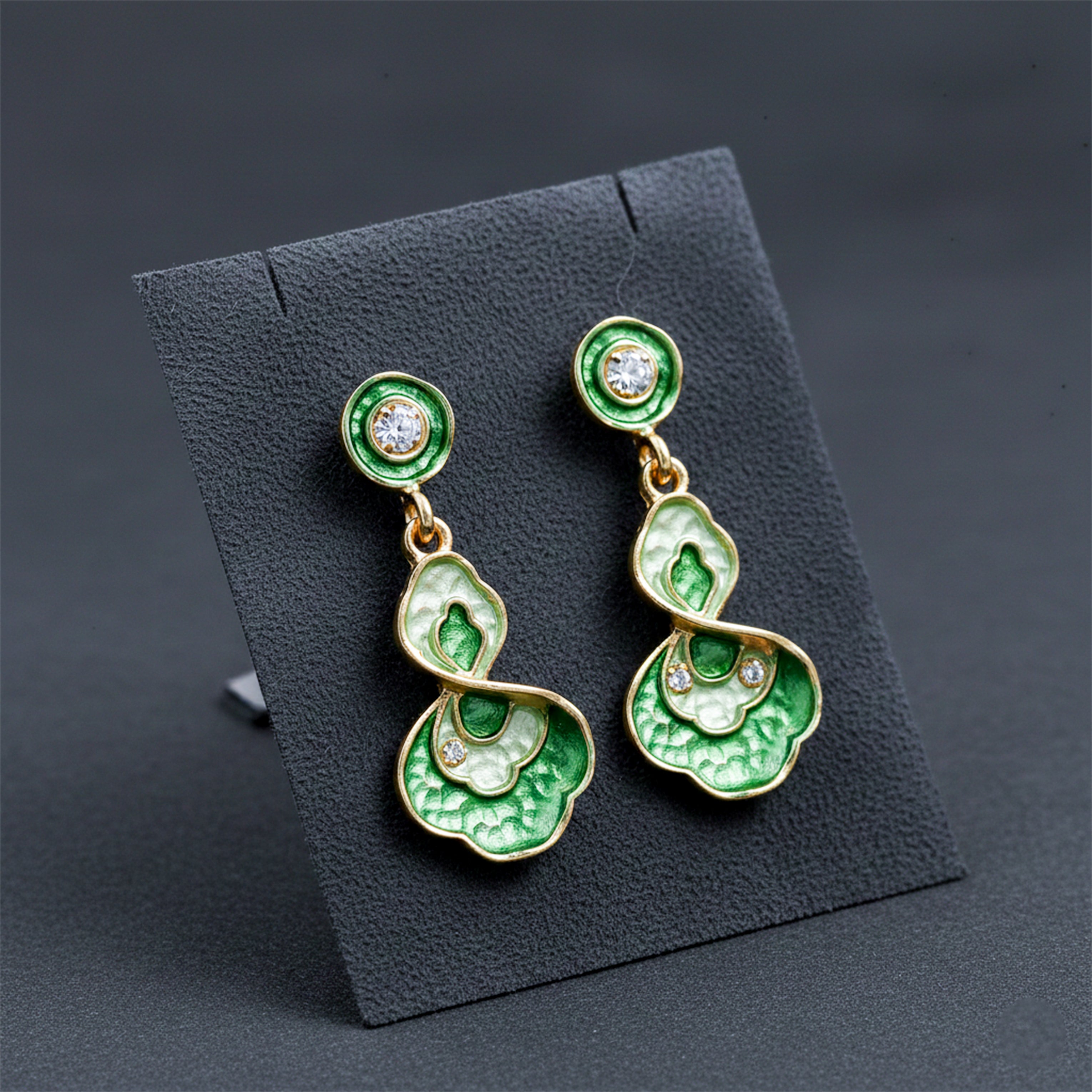 Women Drop Earrings Green Enamel Gold jewellery - Finora Jewels