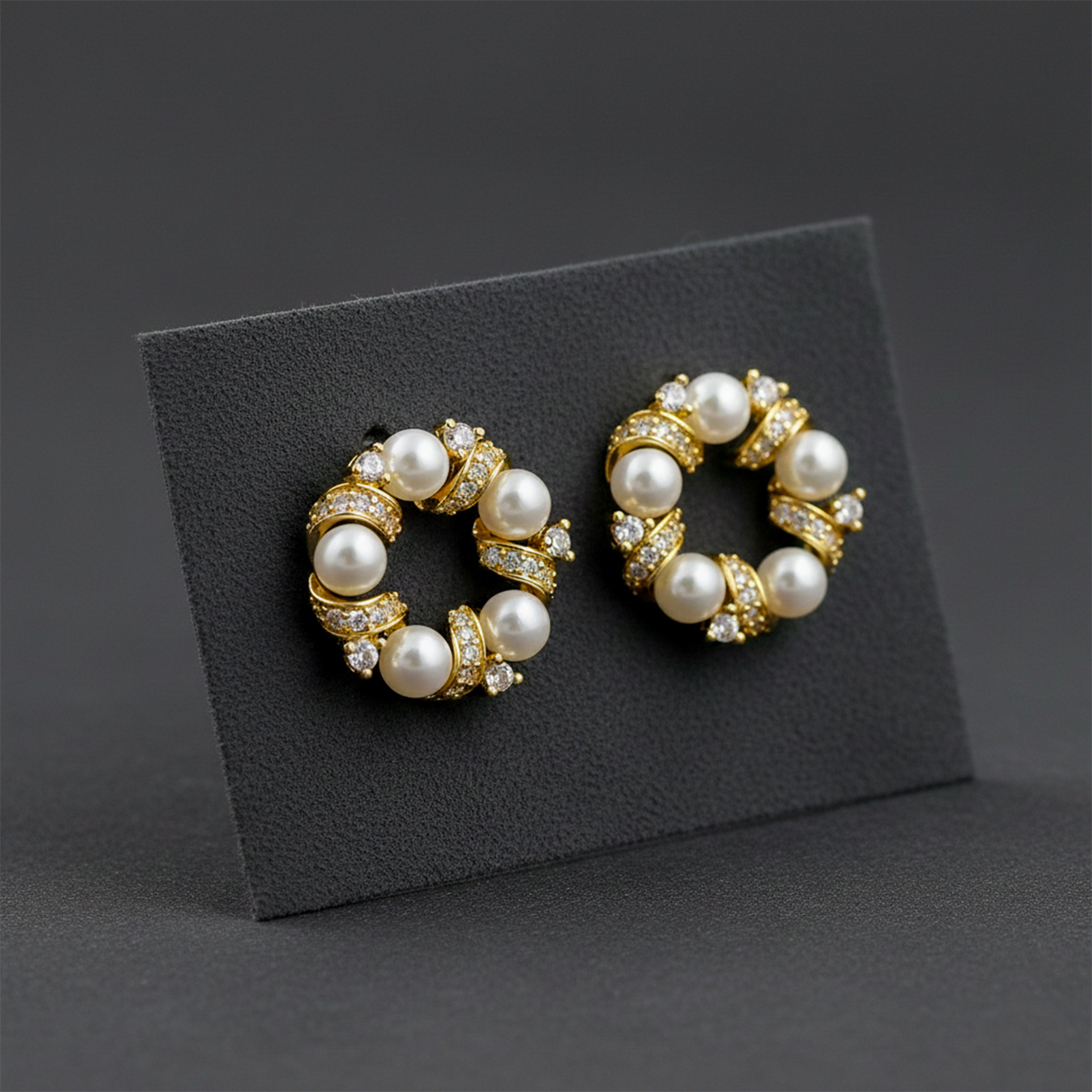Women Stud Earrings Pearl & Crystal Circle Stud Gold jewellery - Finora Jewels