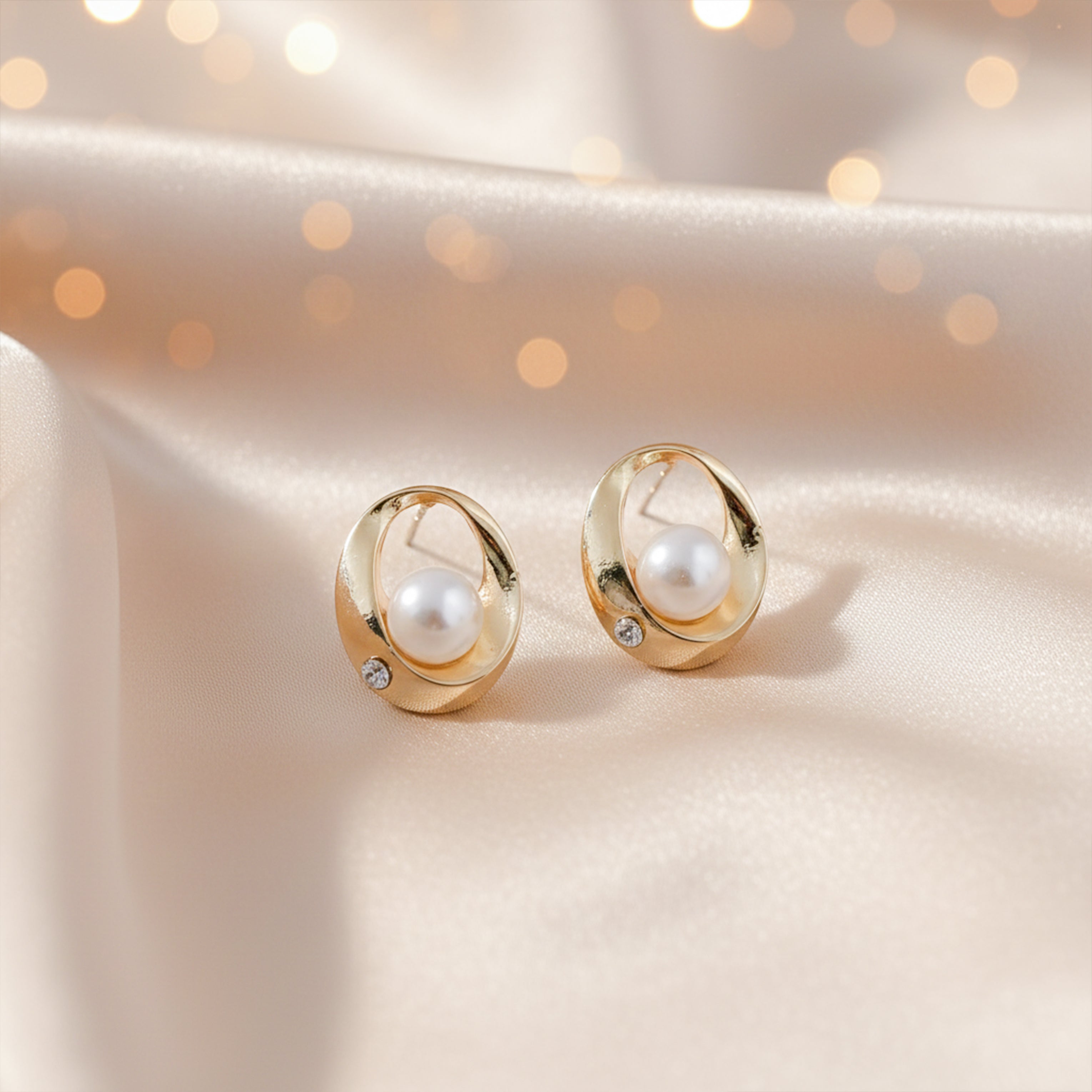 Luna Pearl Orbit Stud Earrings for women in Gold - Finora Jewels