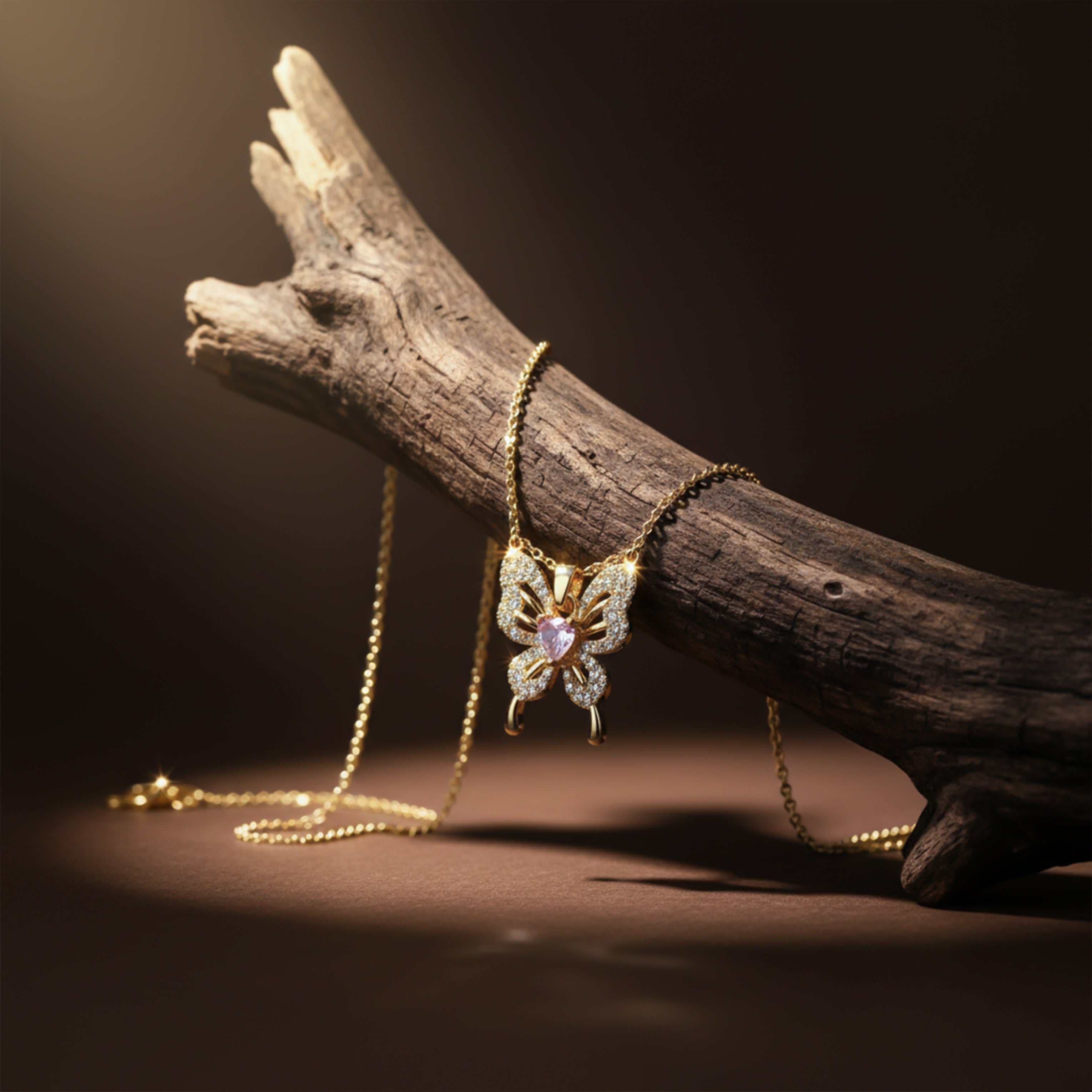 Gold Pink Butterfly Necklace for women - Finora Jewels