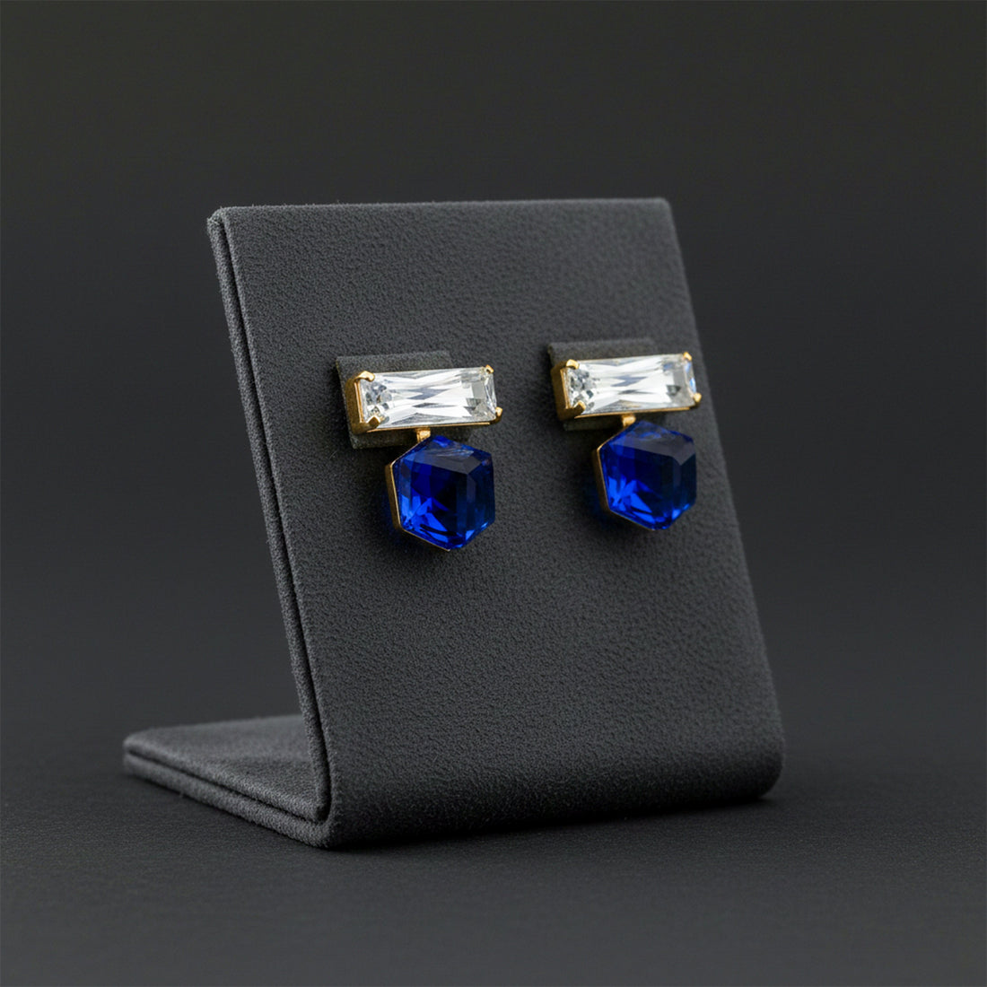 Women Stud Earrings Blue & Clear Crystal Geometric Drop Gold jewellery - Finora Jewels