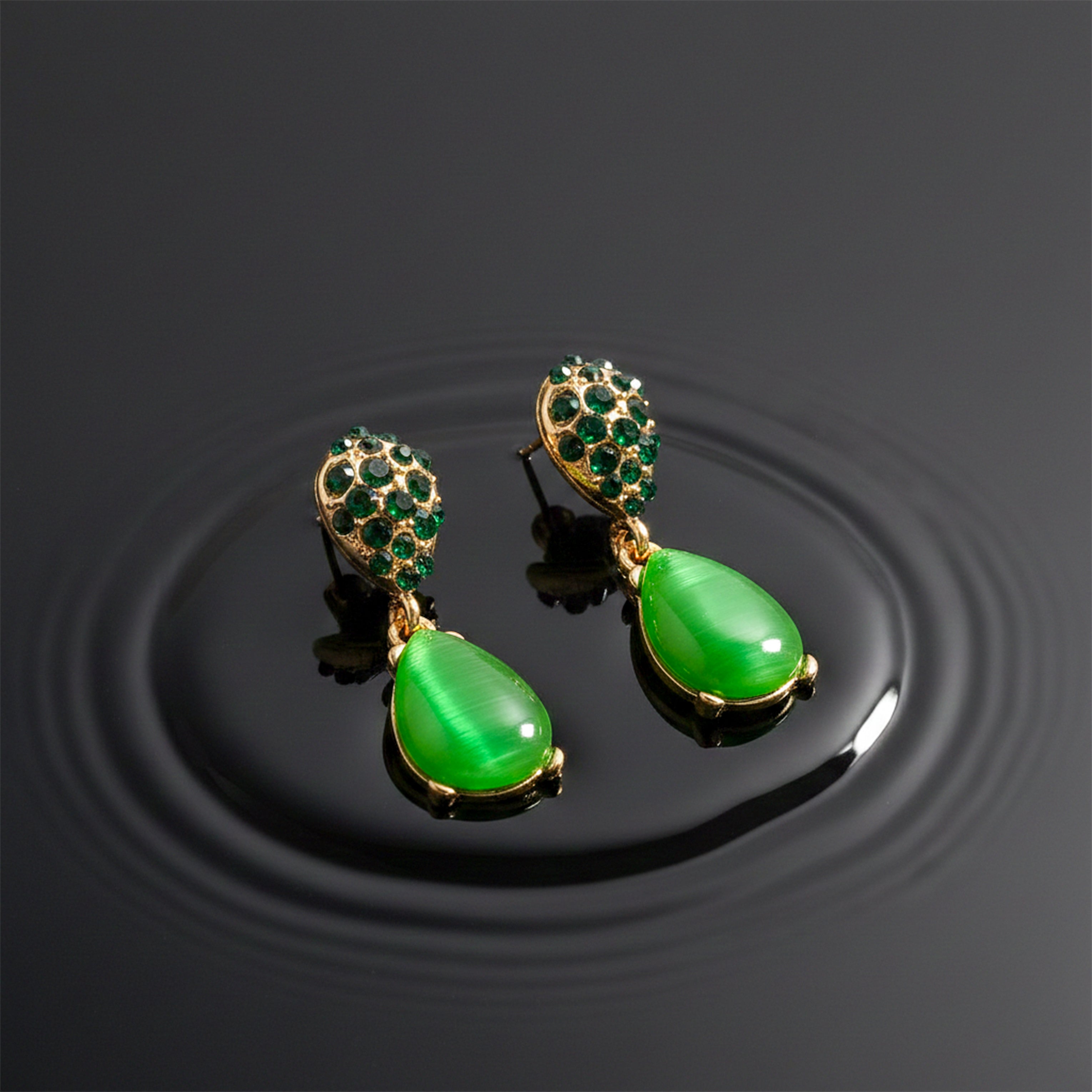Green Crystal Teardrop Stud Earrings for women in Gold - Finora Jewels
