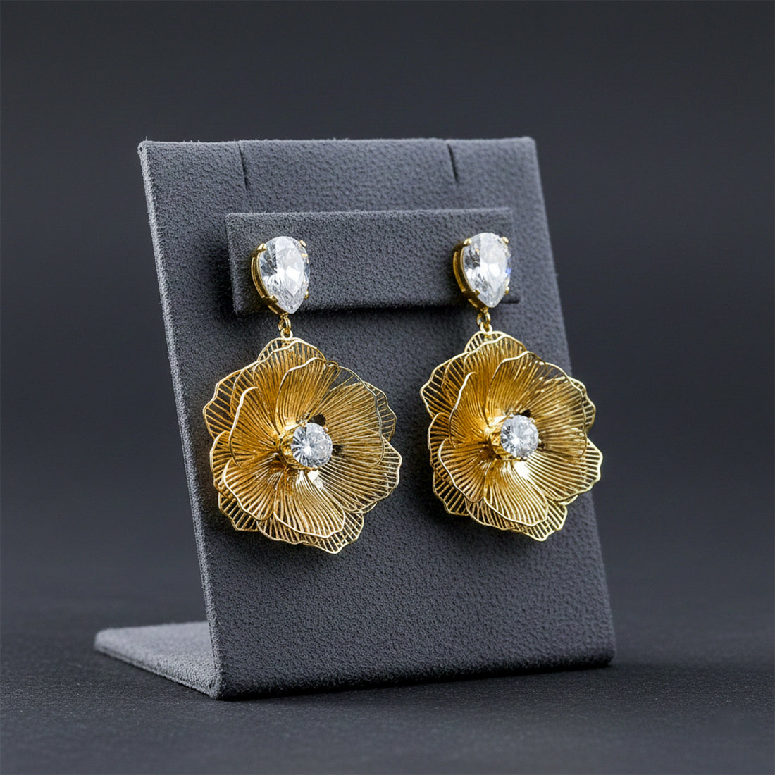 Opulent Gold Bloom Dangle Ear Studs GWE -127