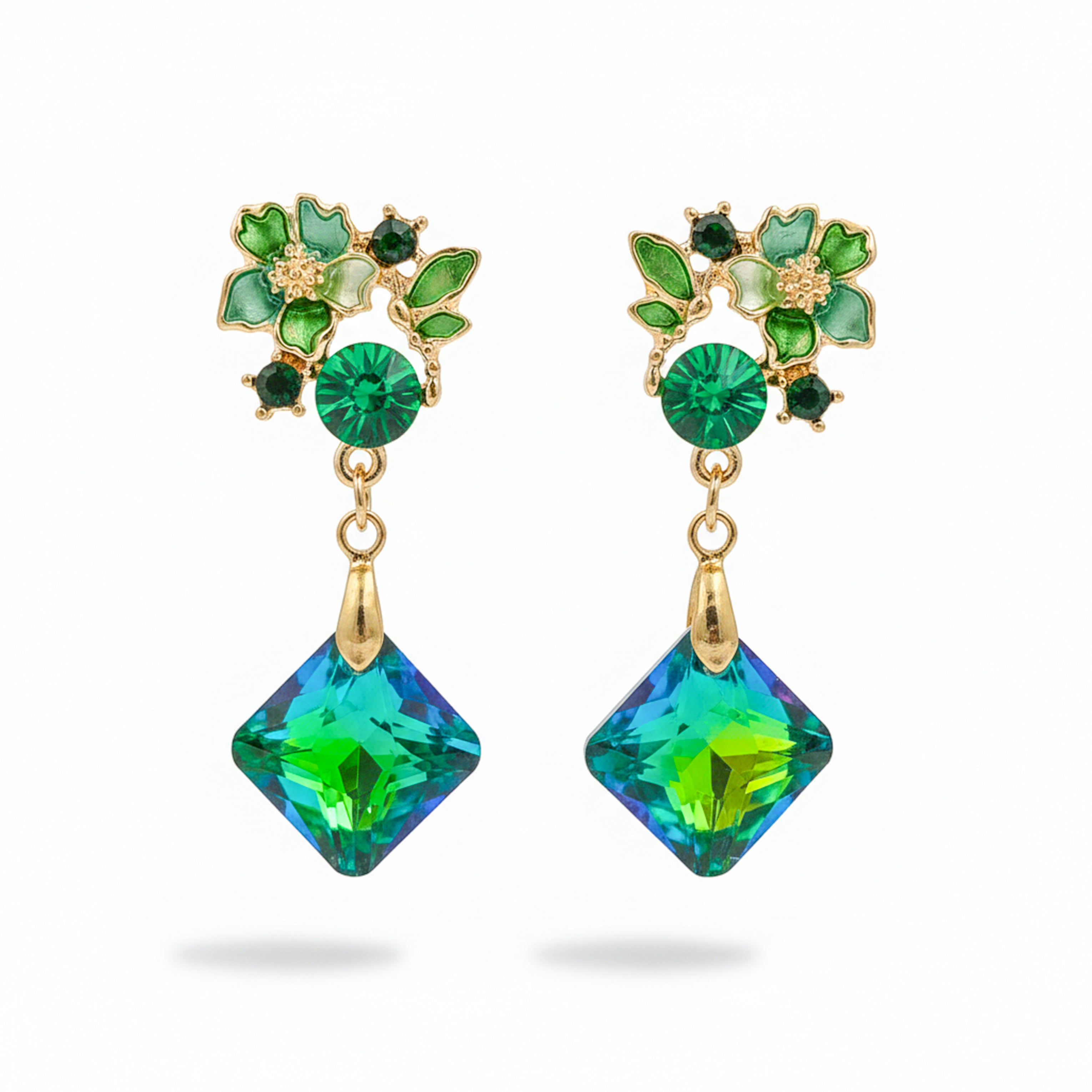 Women Stud Earrings Green Floral Gold jewellery - Finora Jewels