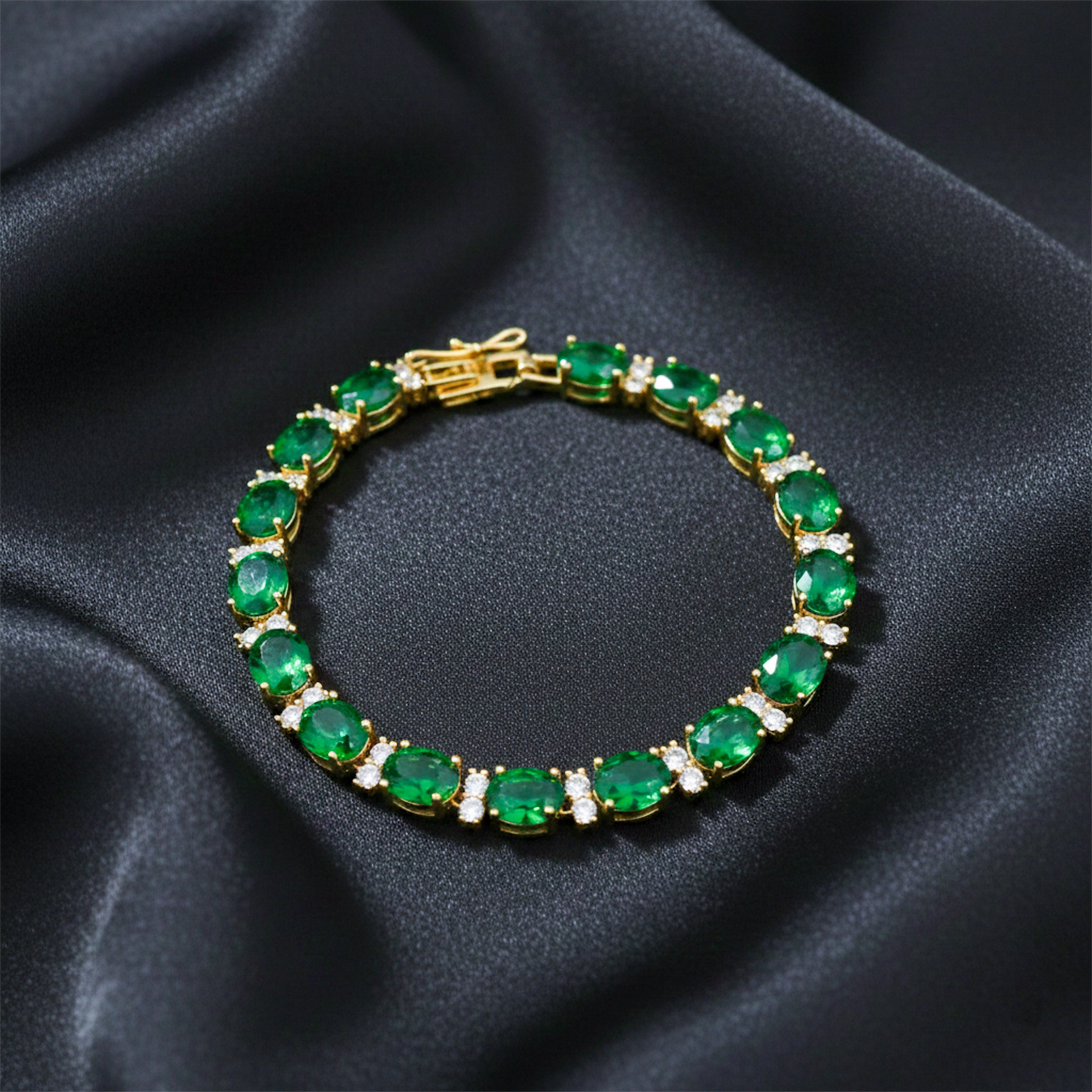 Emerald Green Oval Tennis Bracelet for women in Gold - Finora Jewels