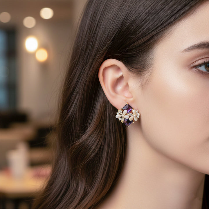 Graceful Bloom Gemstone Post Ear Studs GWE -126
