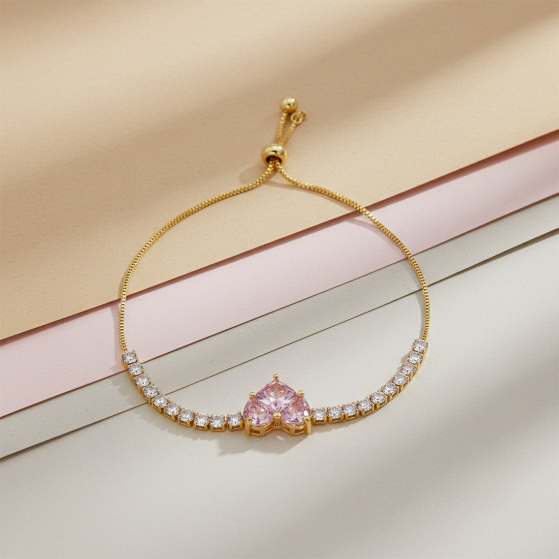 Gold Pink Heart Bracelet for women - Finora Jewels