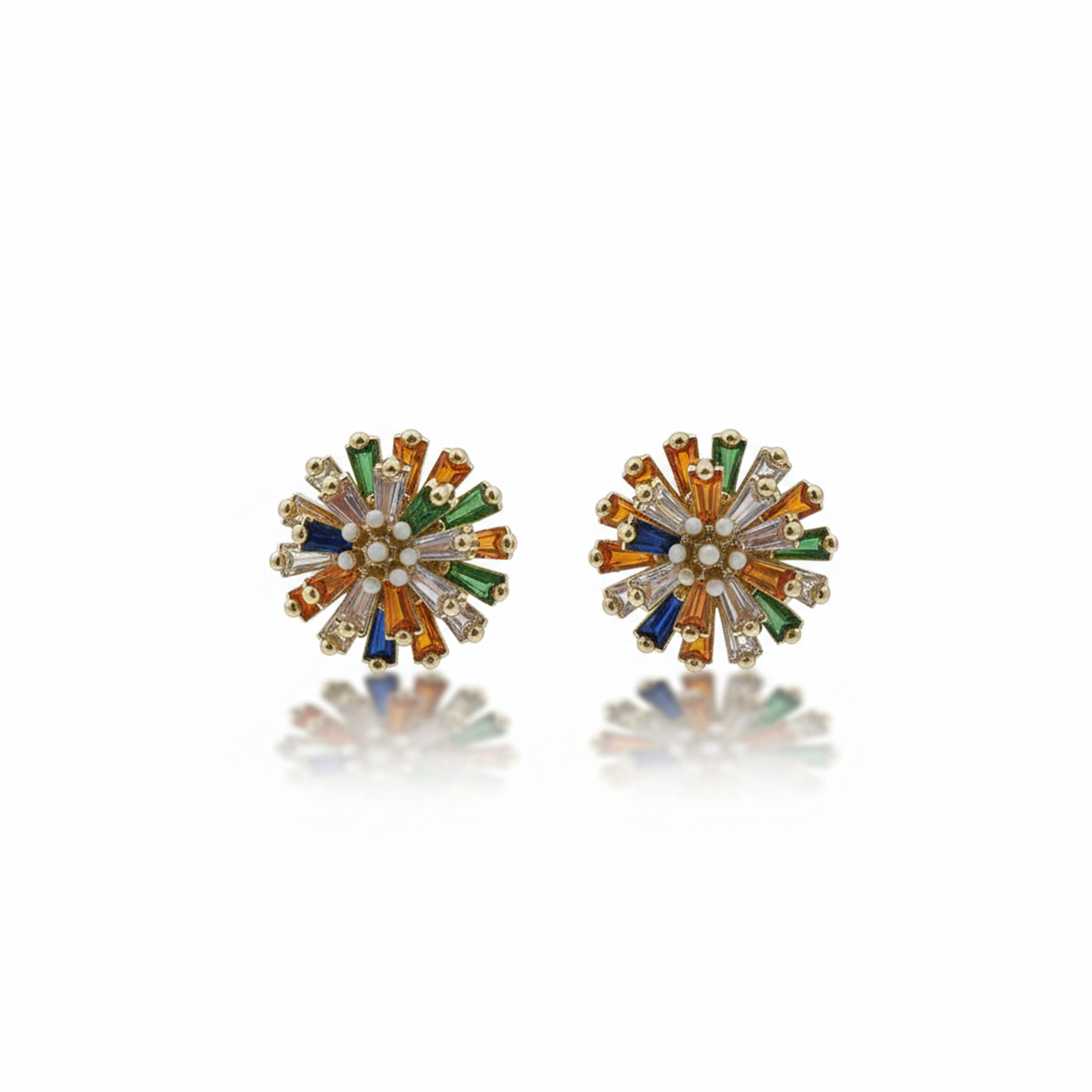 Gold Multicolor Crystal Floral Stud Stud Earrings for women - Finora Jewels