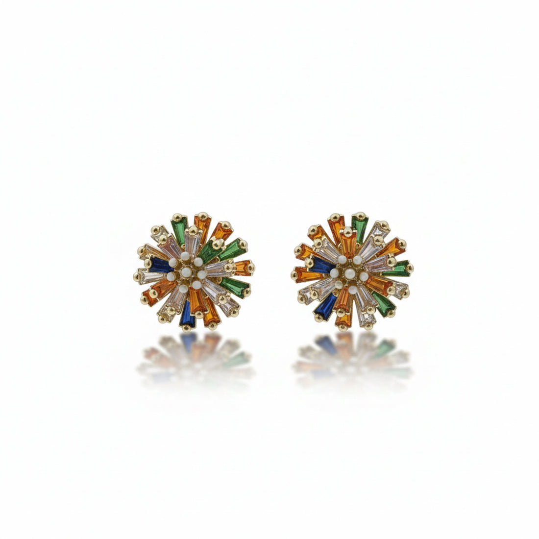 Gold Multicolor Crystal Floral Stud Stud Earrings for women - Finora Jewels