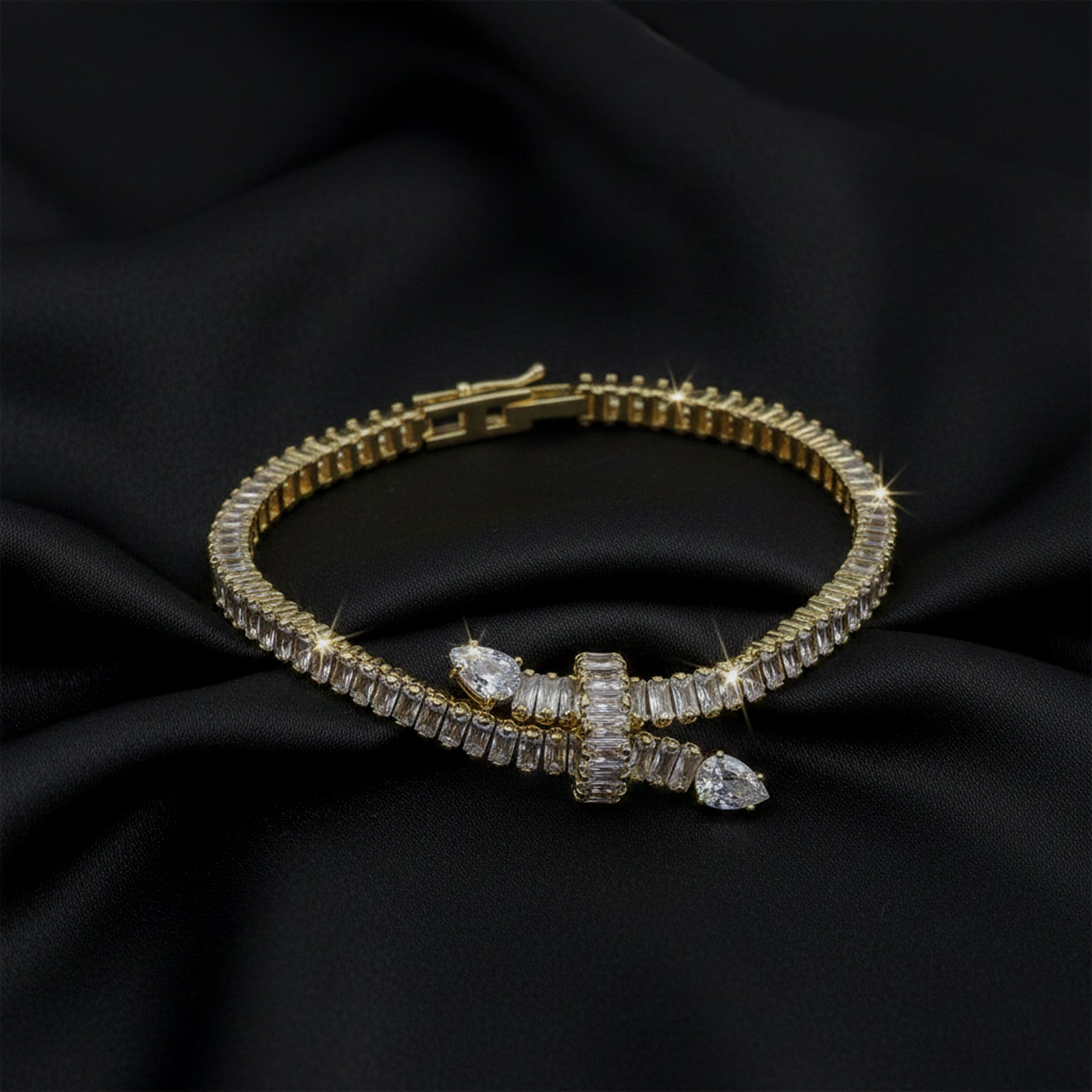 Gold Baguette Bow Tennis Bracelet for women - Finora Jewels